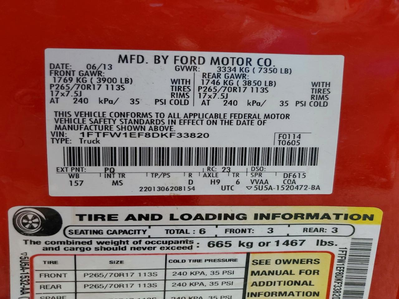 2013 Ford F150 Supercrew Red vin: 1FTFW1EF8DKF33820