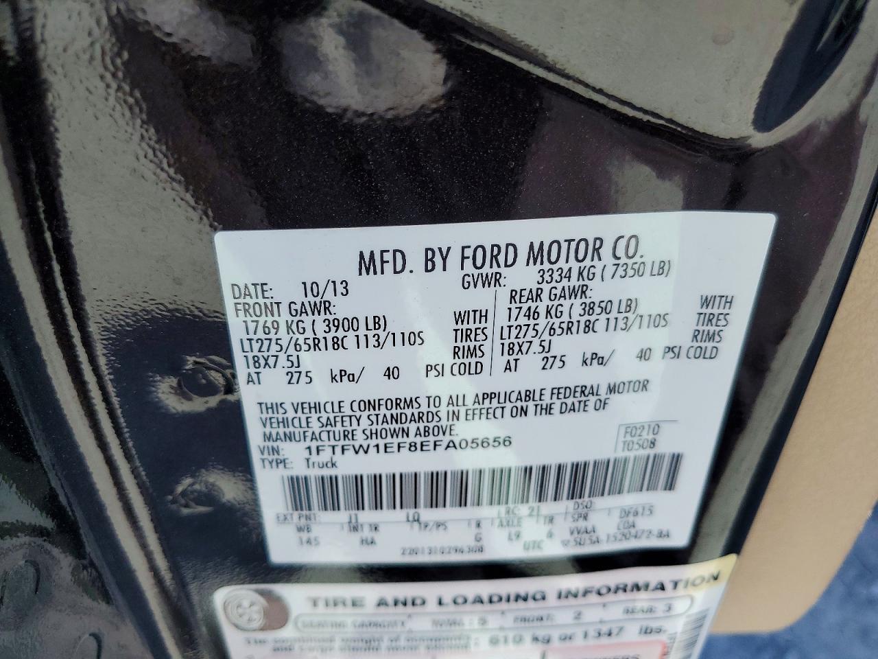 2014 Ford F150 Supercrew Black vin: 1FTFW1EF8EFA05656