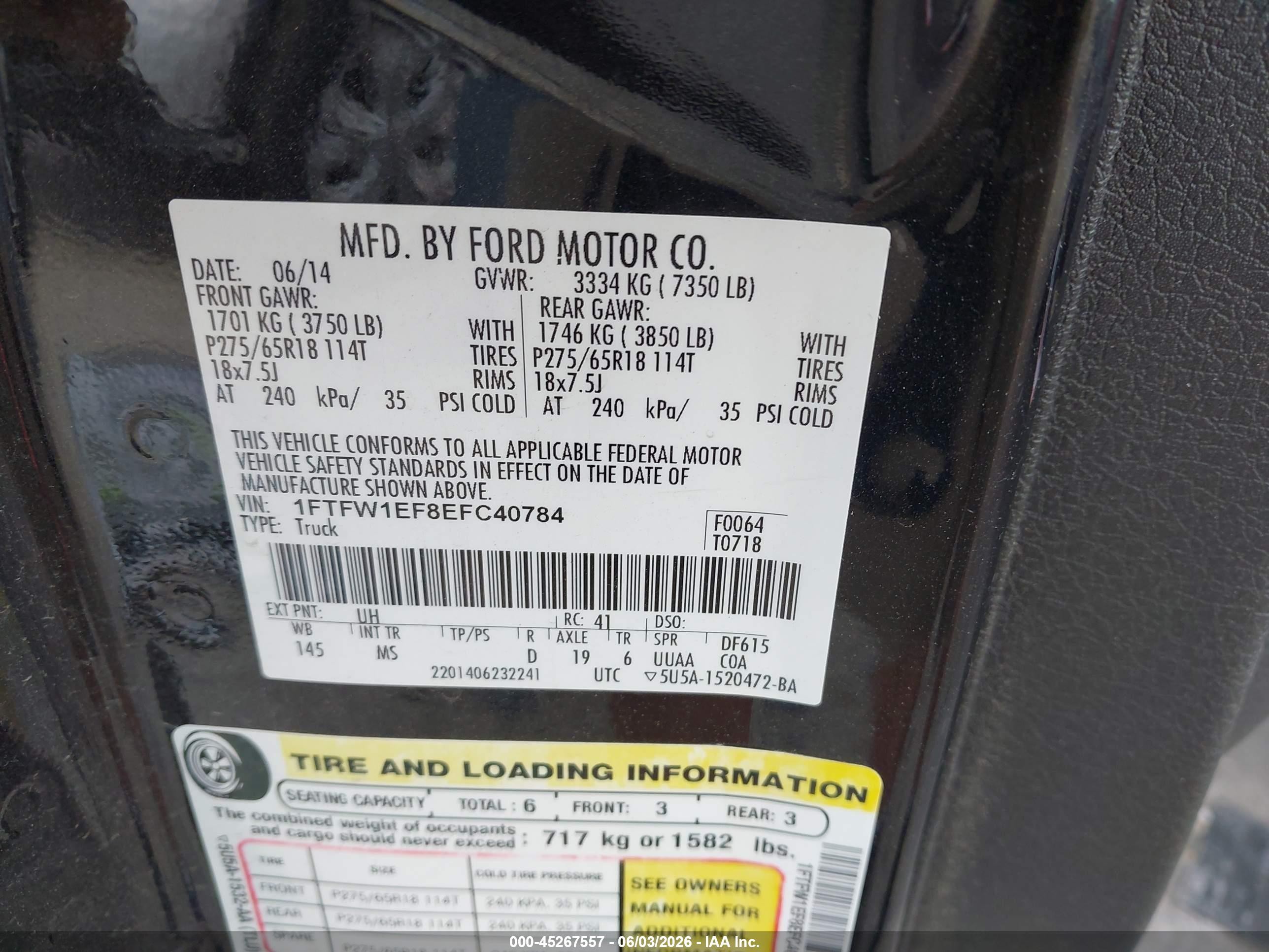 2014 Ford F-150 Xlt Black vin: 1FTFW1EF8EFC40784