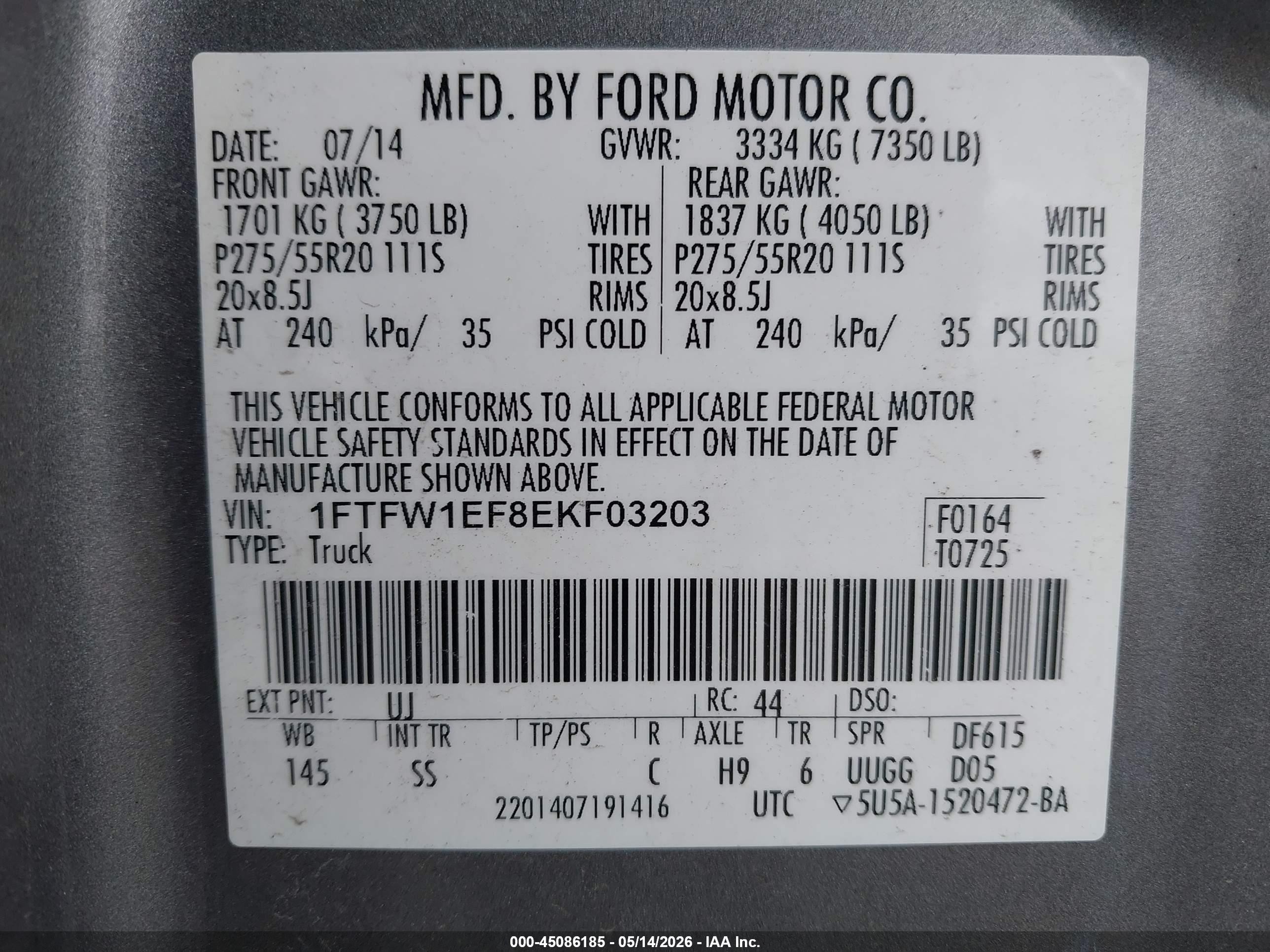 2014 Ford F-150 Stx Серый vin: 1FTFW1EF8EKF03203