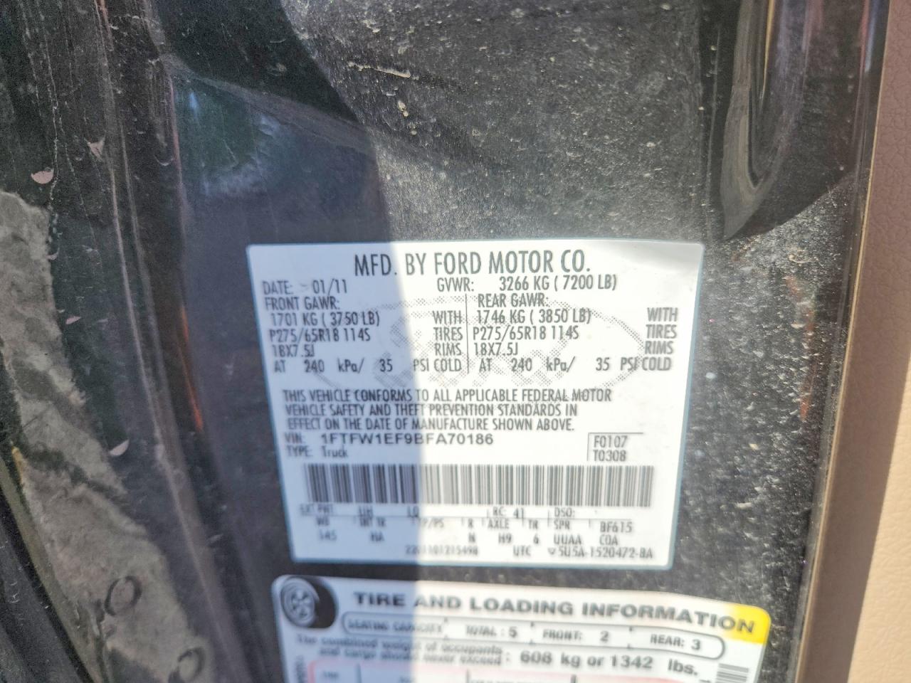2011 Ford F150 Supercrew Black vin: 1FTFW1EF9BFA70186