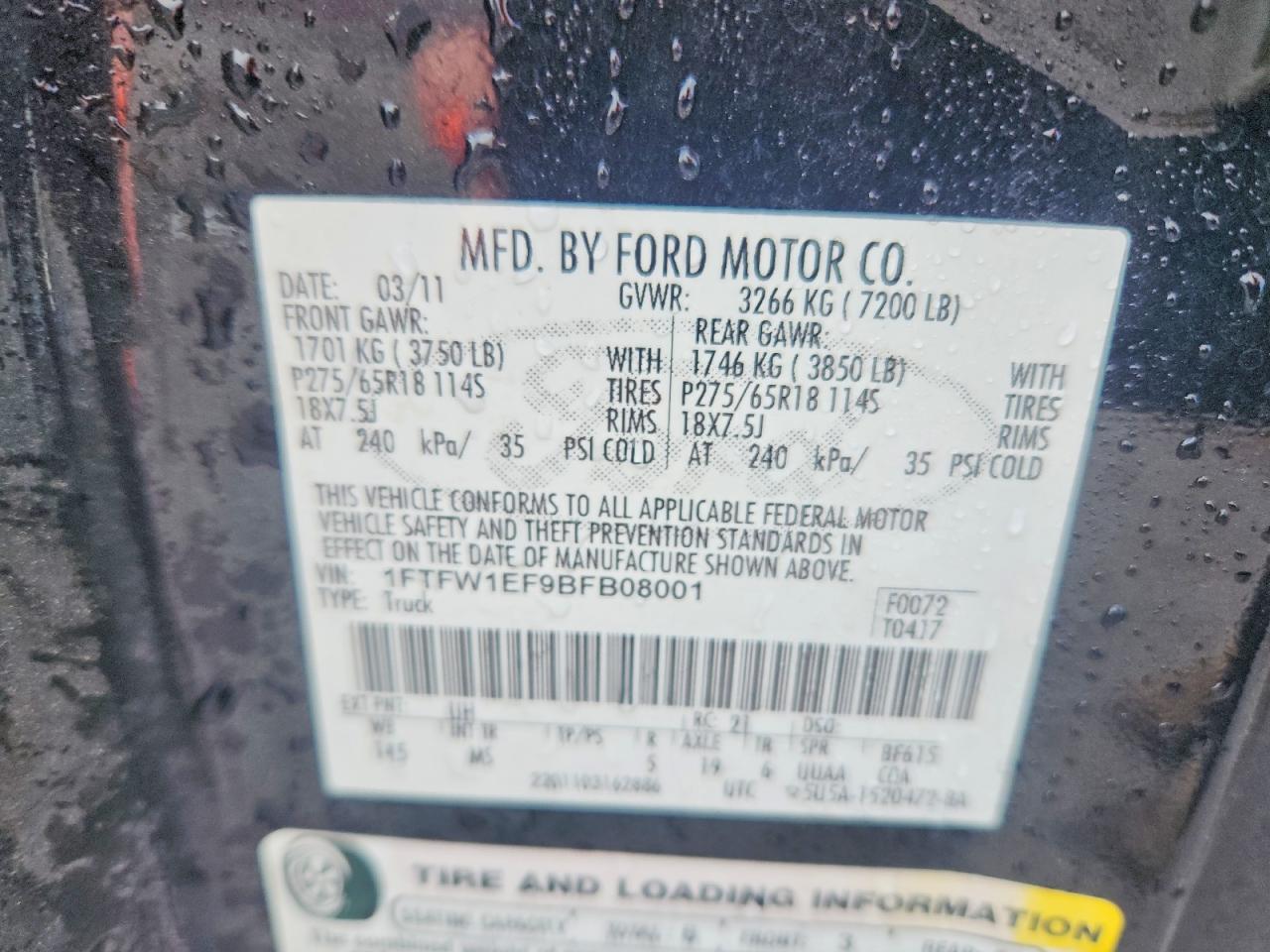 2011 Ford F150 Supercrew Black vin: 1FTFW1EF9BFB08001