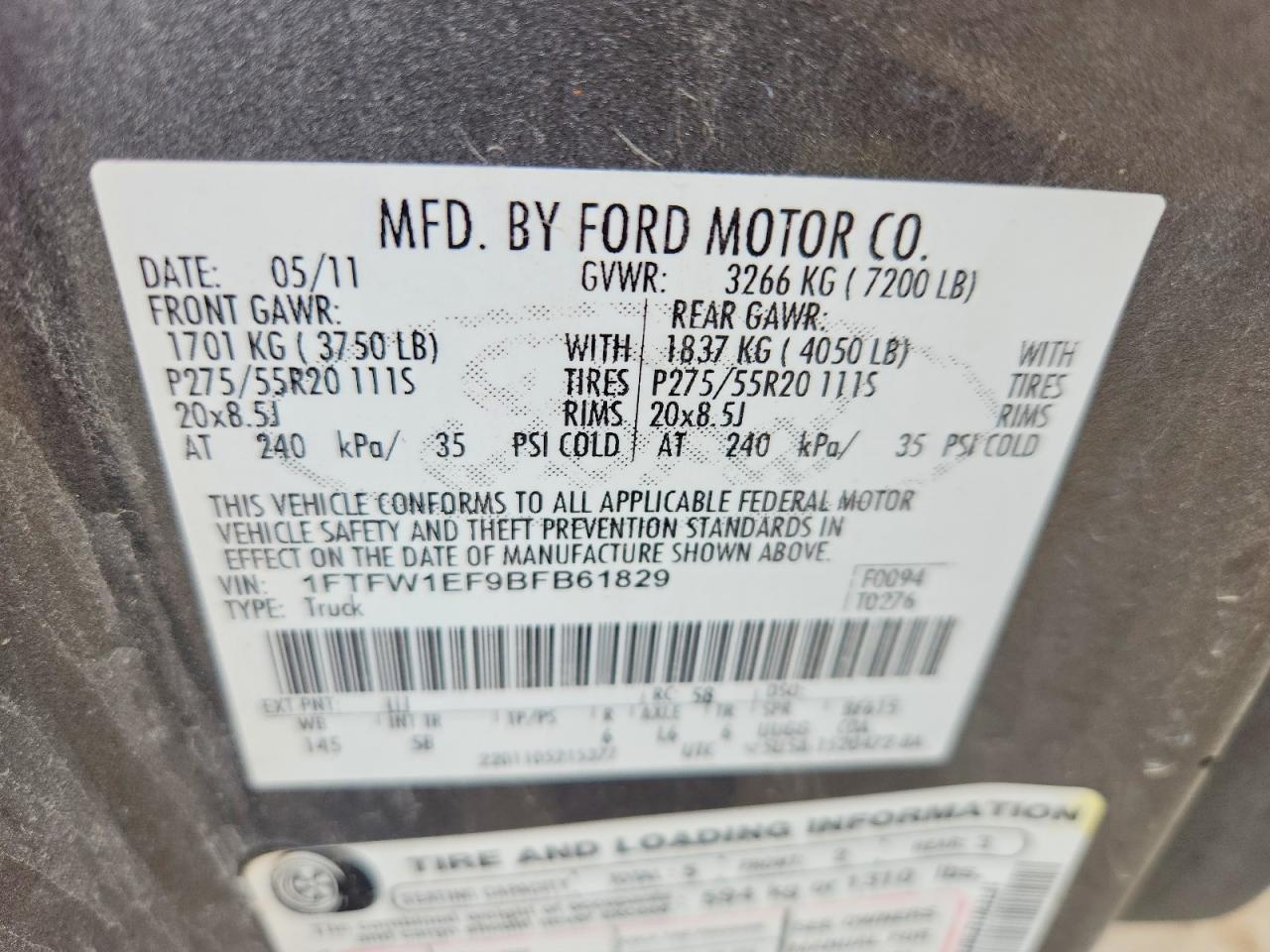 2011 Ford F150 Supercrew Gray vin: 1FTFW1EF9BFB61829