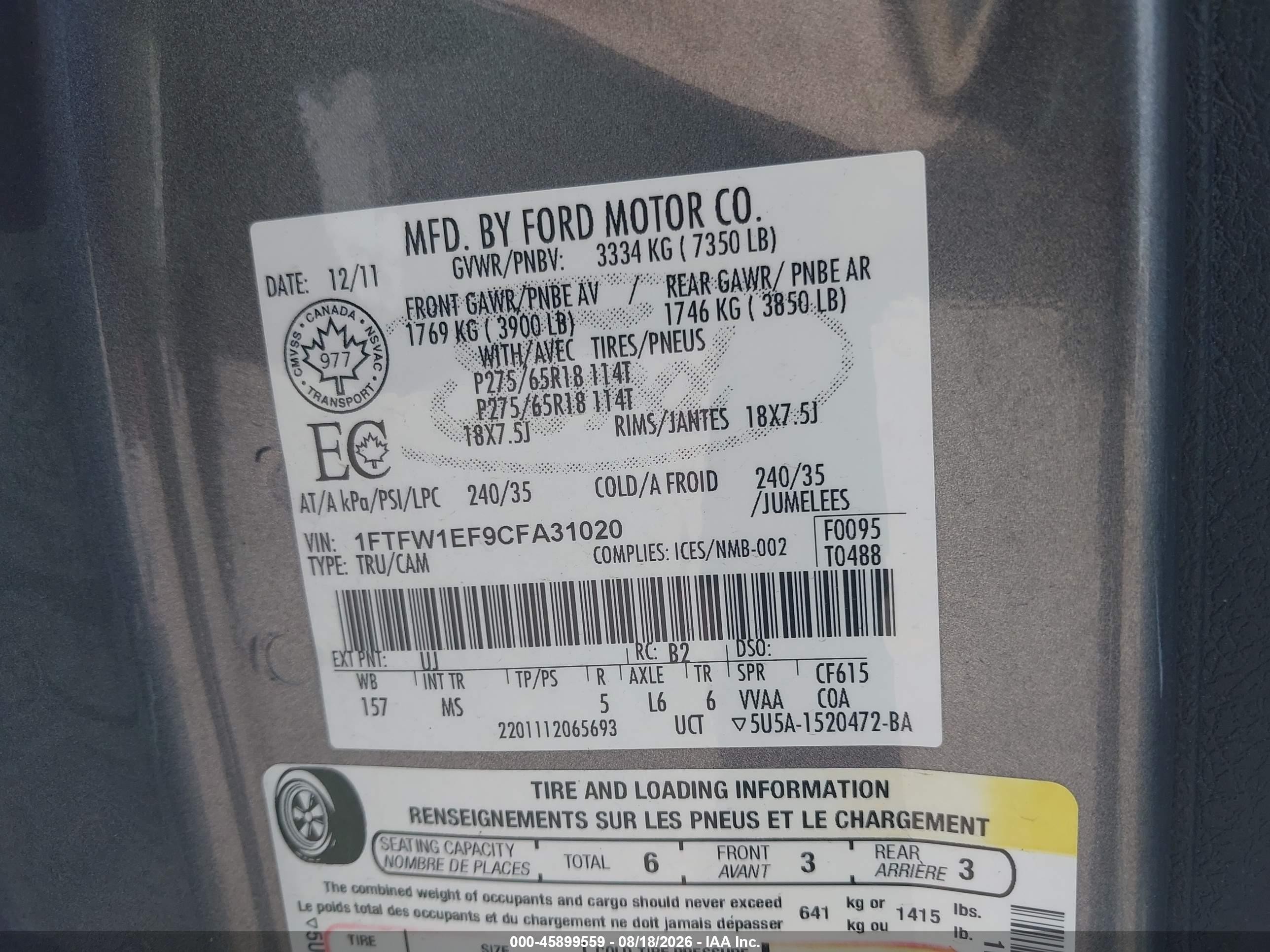 2012 Ford F-150 Xlt Gray vin: 1FTFW1EF9CFA31020