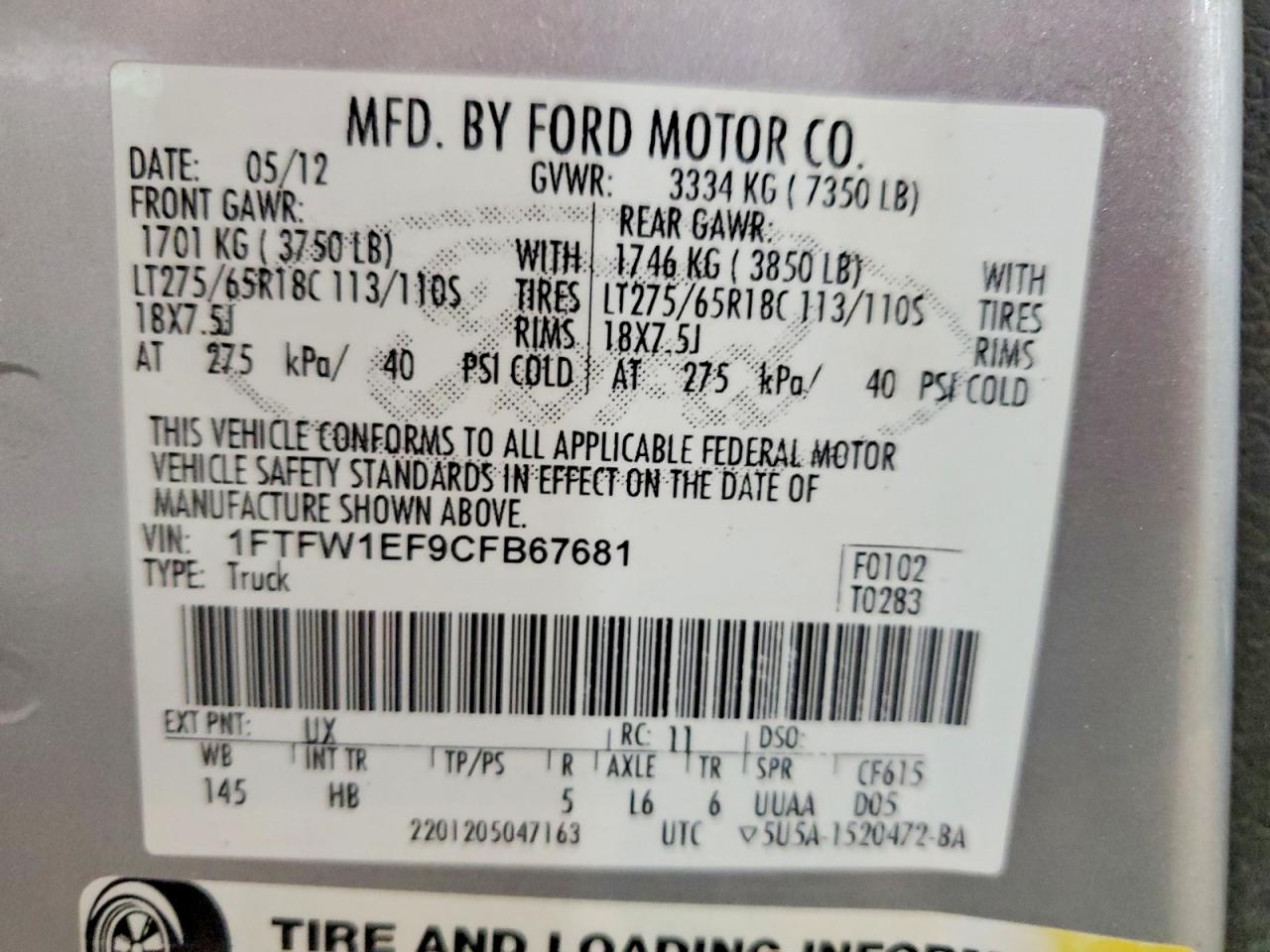 2012 Ford F150 Supercrew Silver vin: 1FTFW1EF9CFB67681