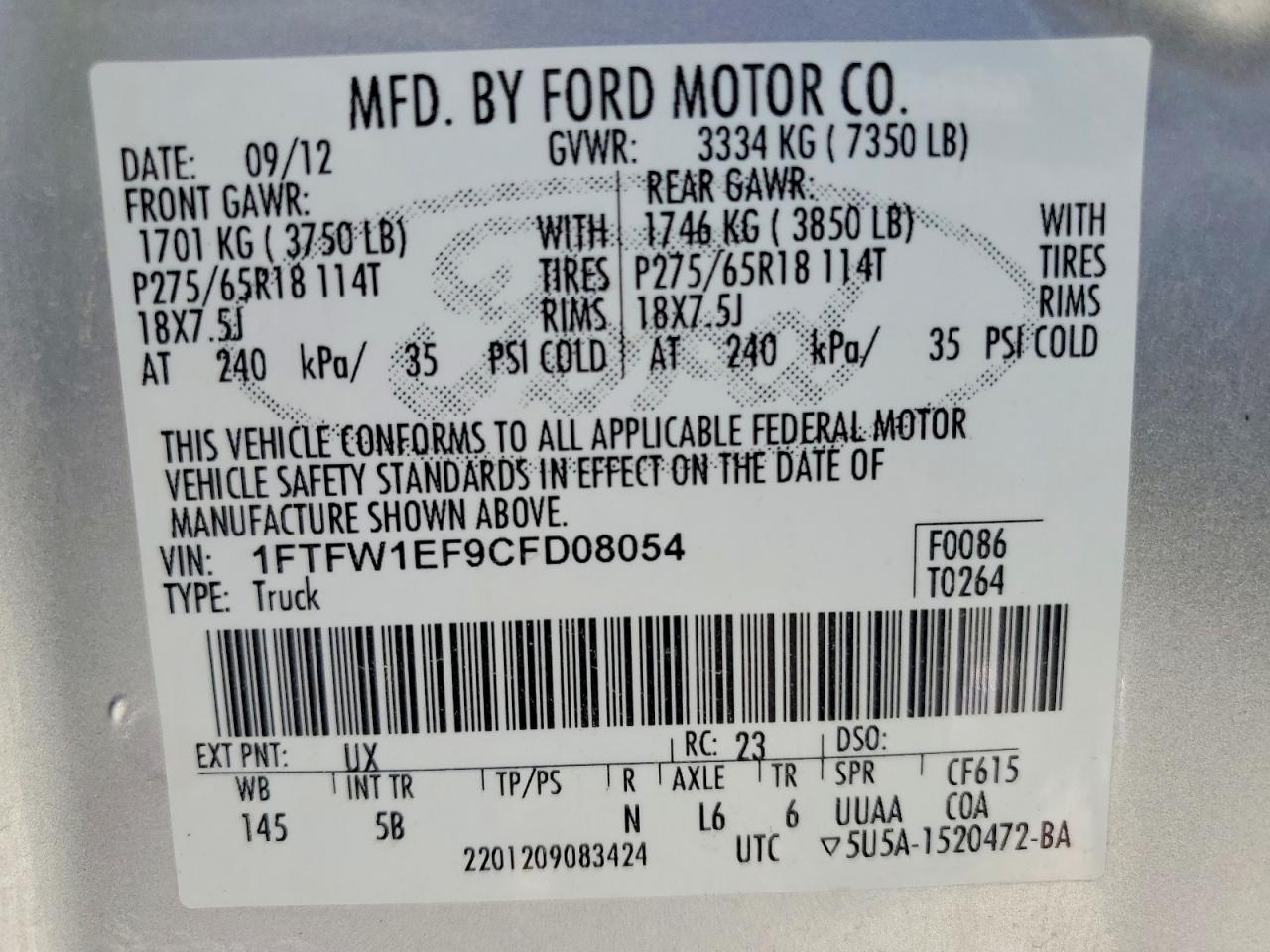 2012 Ford F150 Supercrew Silver vin: 1FTFW1EF9CFD08054
