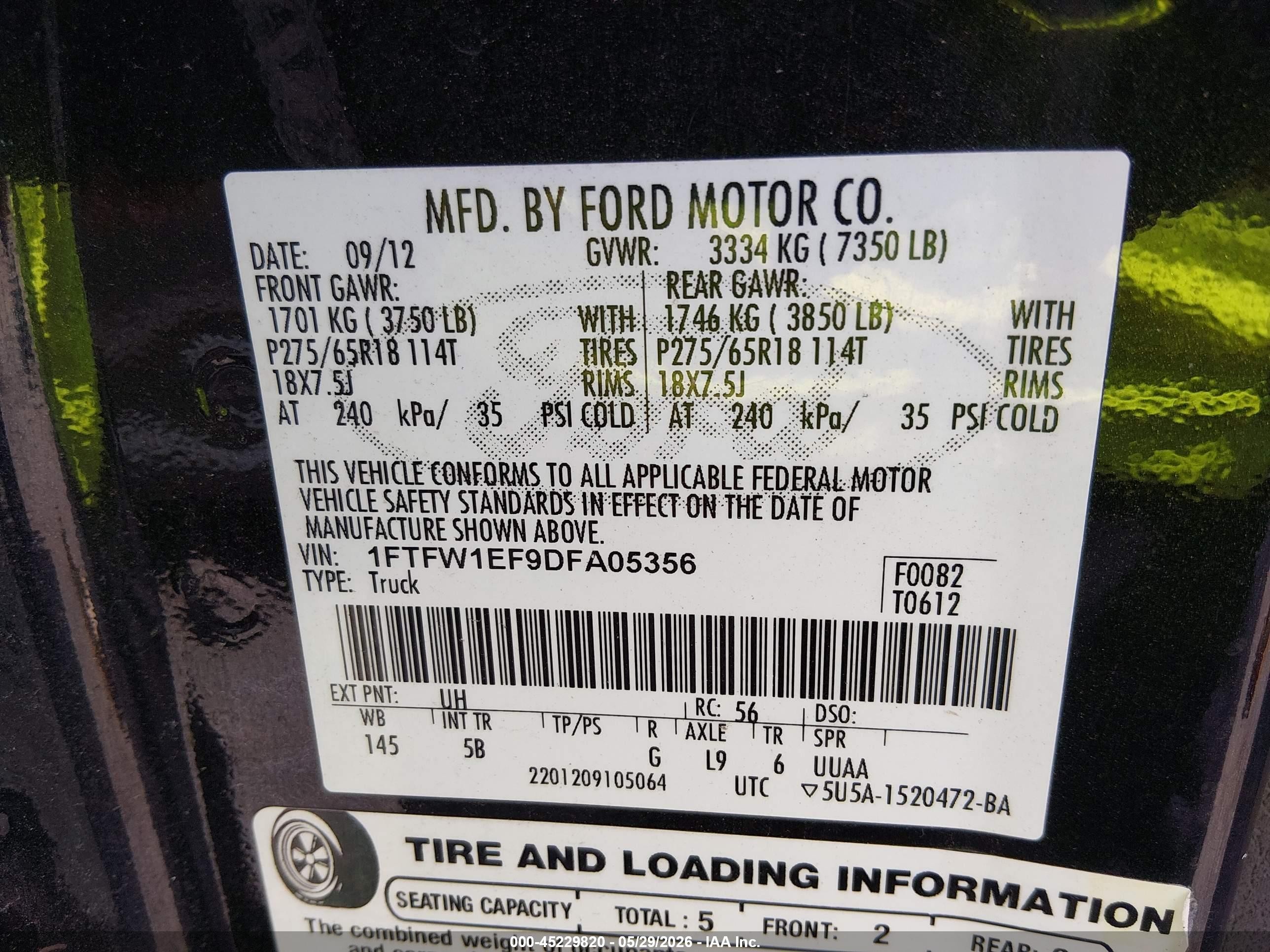 2013 Ford F-150 Fx4 Черный vin: 1FTFW1EF9DFA05356