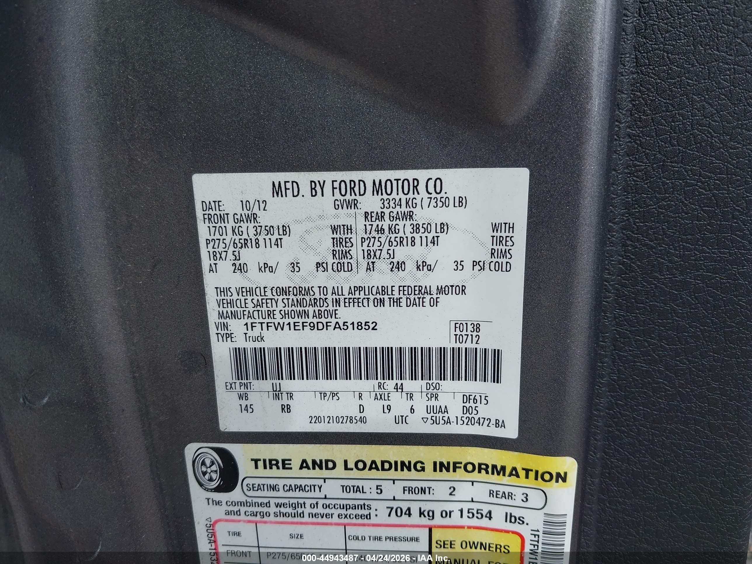 2013 Ford F-150 Fx4 Gray vin: 1FTFW1EF9DFA51852