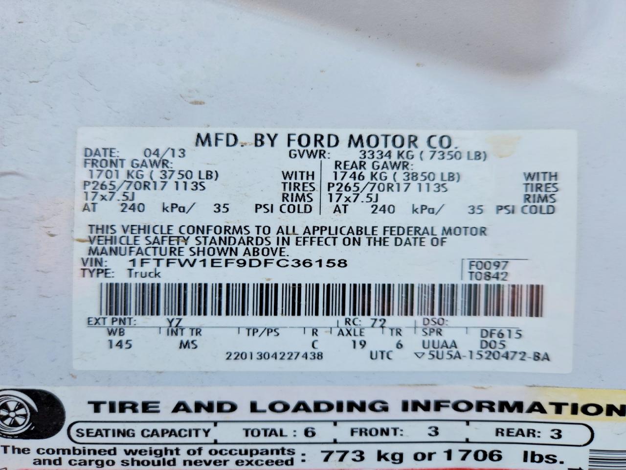 2013 Ford F150 Supercrew White vin: 1FTFW1EF9DFC36158
