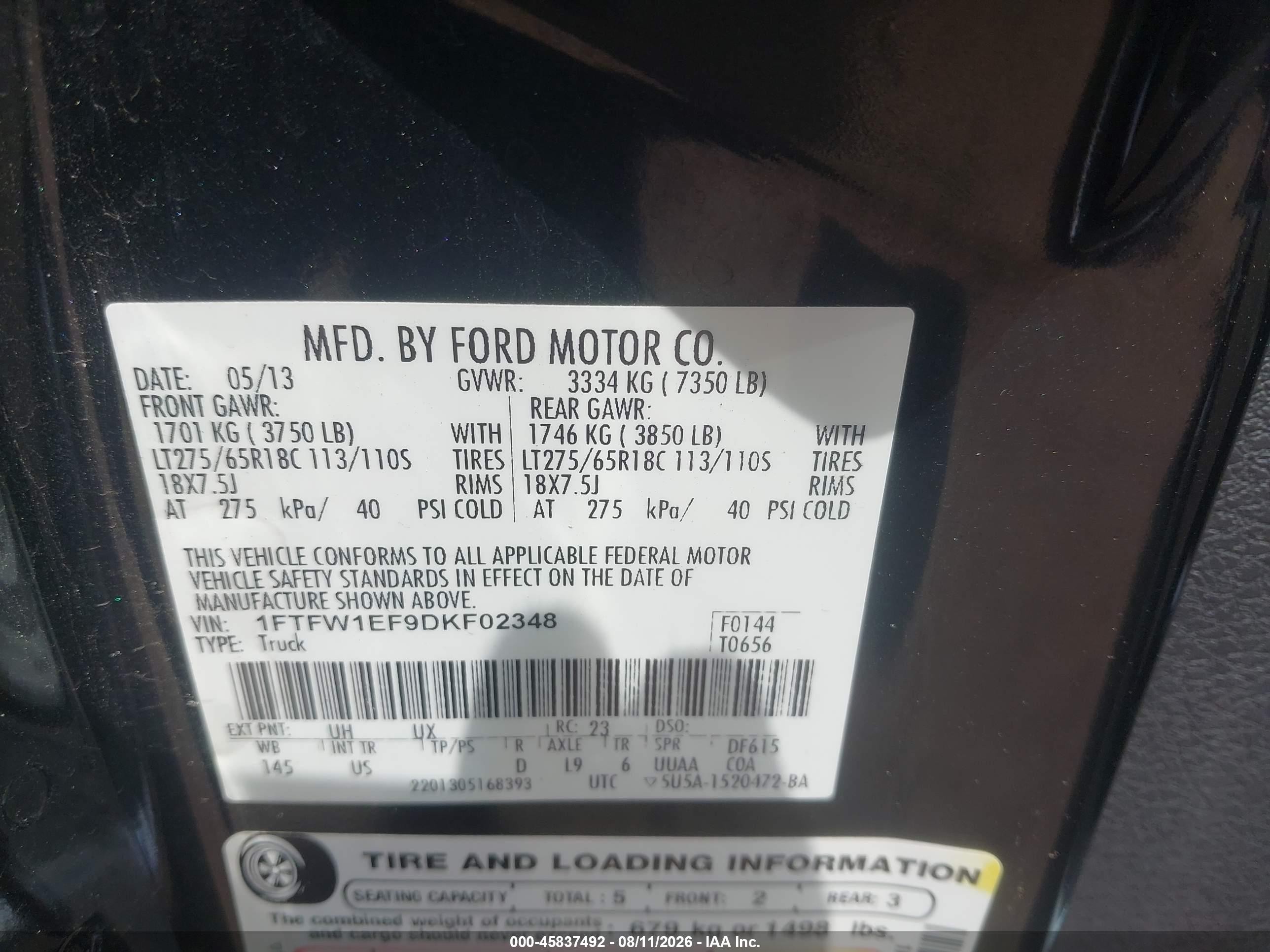 2013 Ford F-150 Xlt Черный vin: 1FTFW1EF9DKF02348