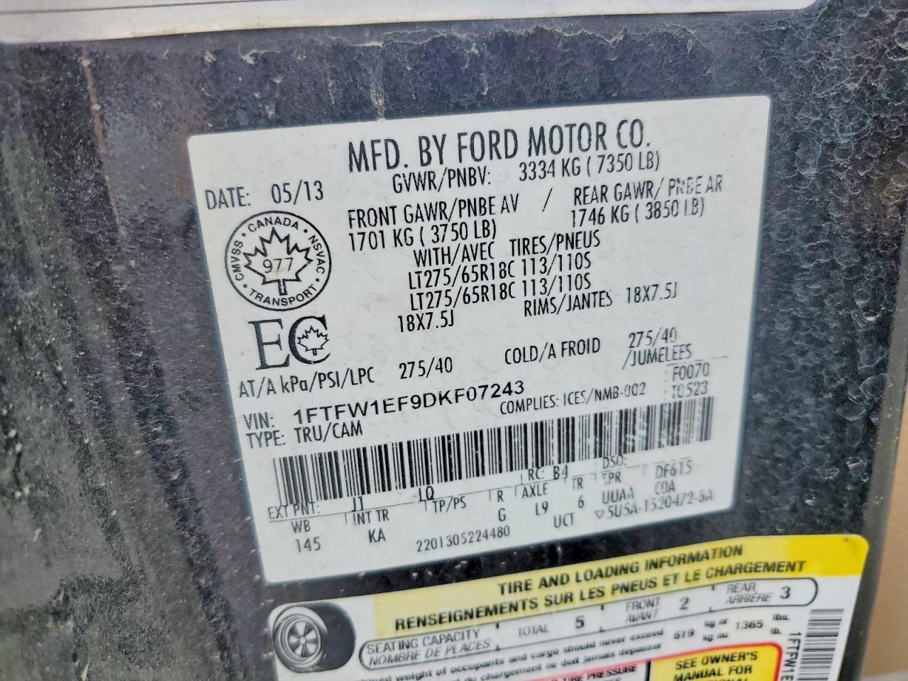 2013 Ford F150 Supercrew Two Tone vin: 1FTFW1EF9DKF07243