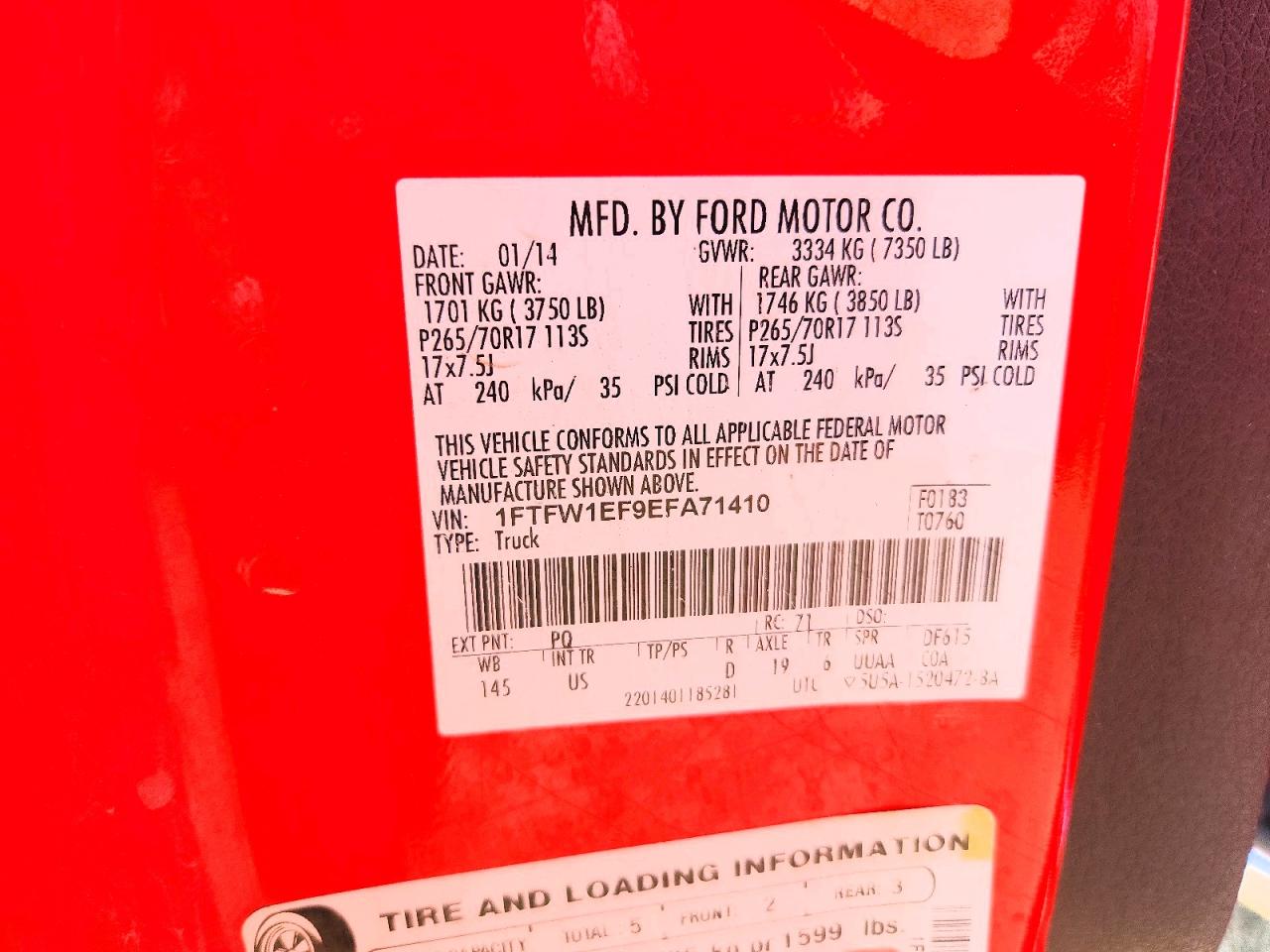 2014 Ford F150 Supercrew Red vin: 1FTFW1EF9EFA71410