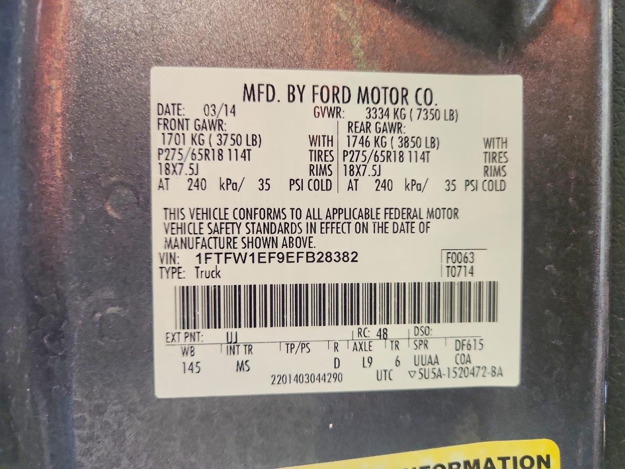 2014 Ford F150 Supercrew Серый vin: 1FTFW1EF9EFB28382