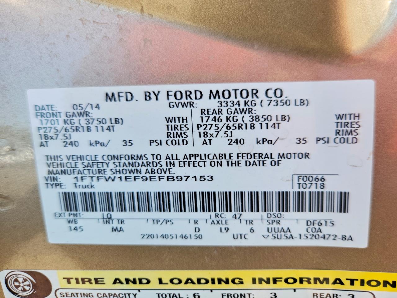 2014 Ford F150 Supercrew Gold vin: 1FTFW1EF9EFB97153
