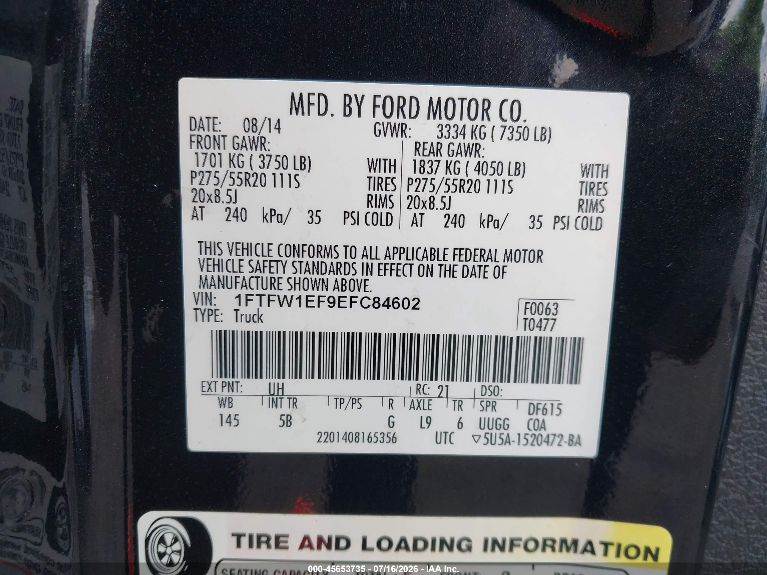 2014 Ford F-150 Fx4 Black vin: 1FTFW1EF9EFC84602