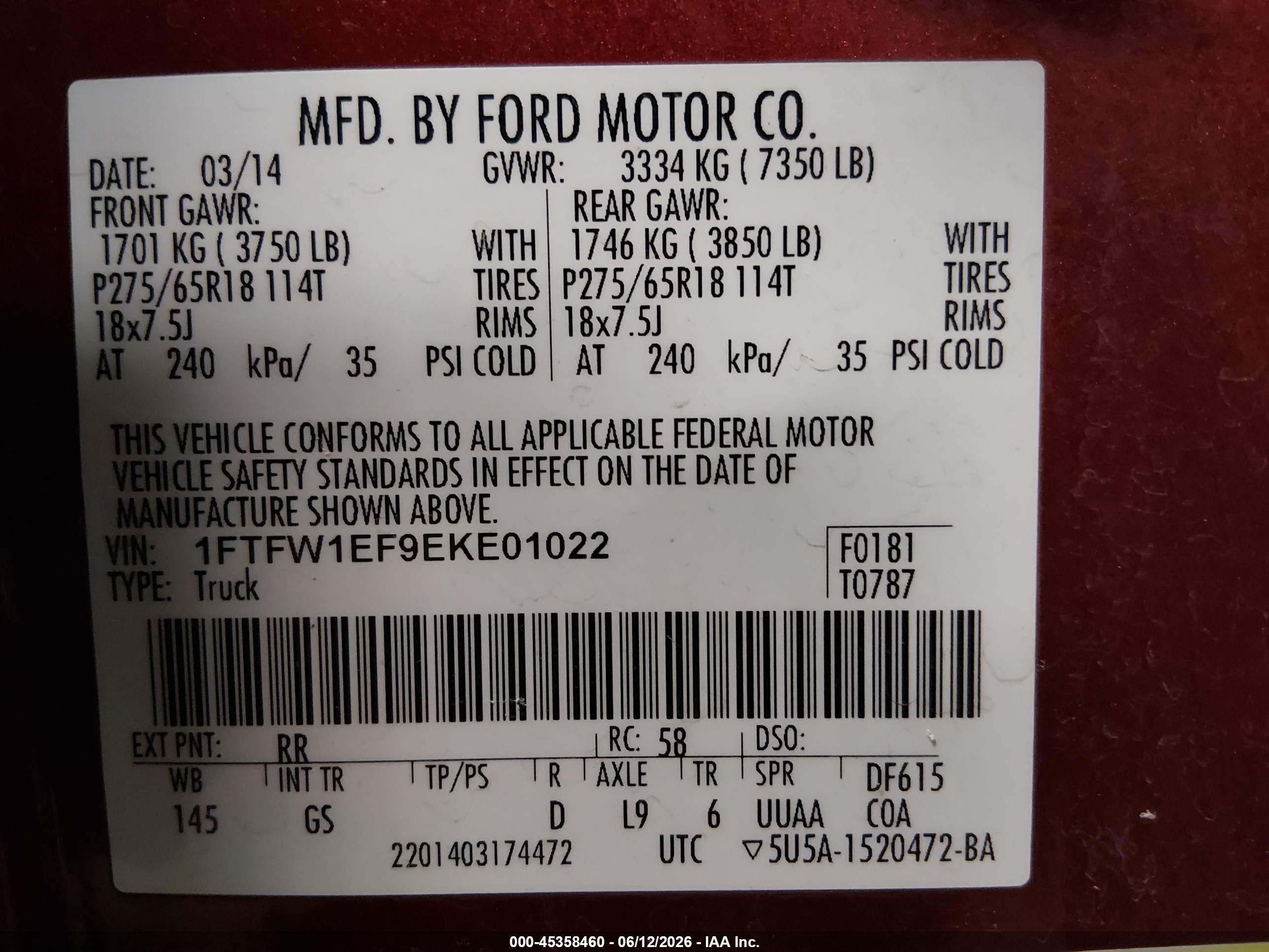 2014 Ford F-150 Xlt Красный vin: 1FTFW1EF9EKE01022