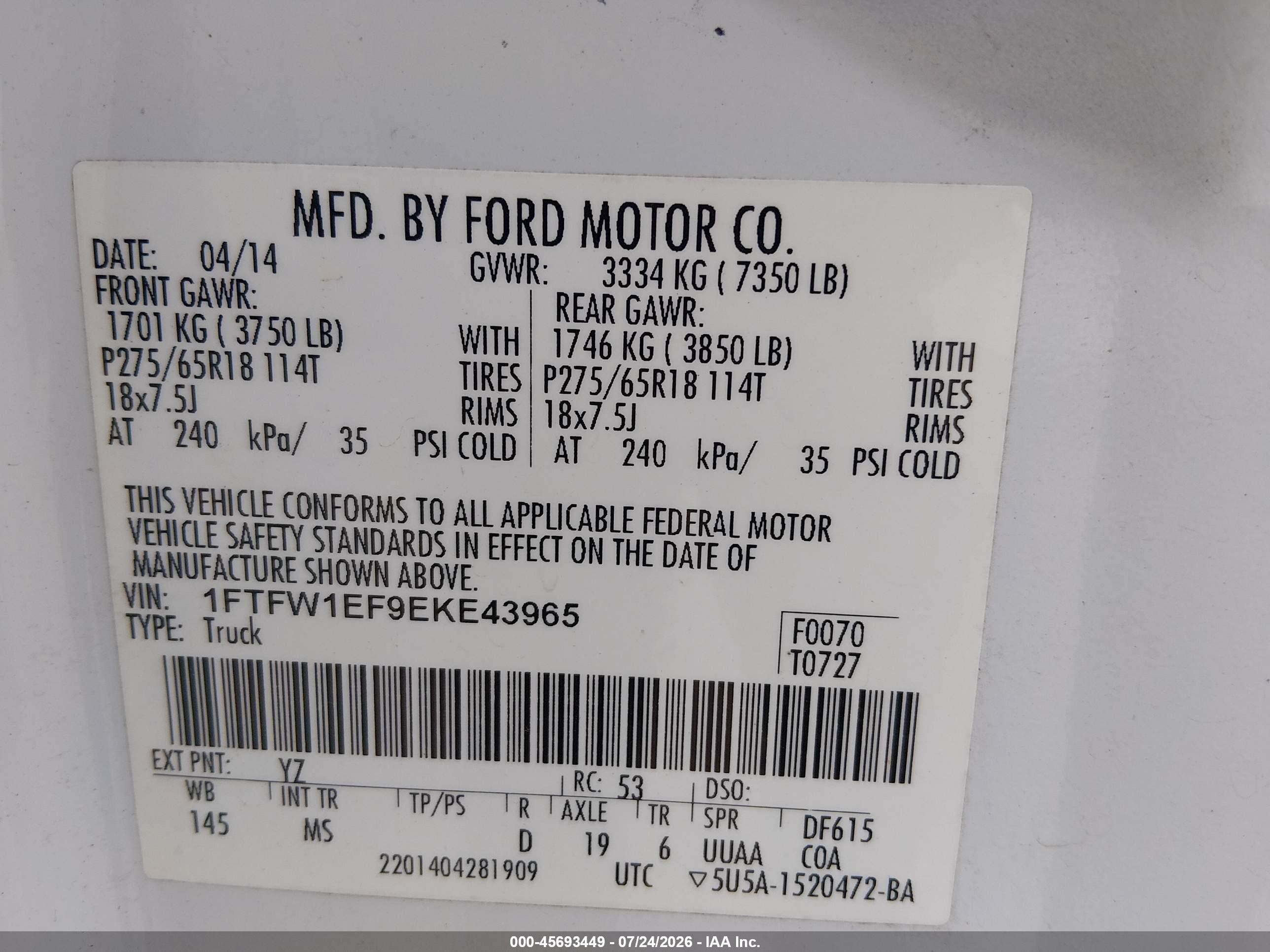2014 Ford F-150 Xlt Белый vin: 1FTFW1EF9EKE43965