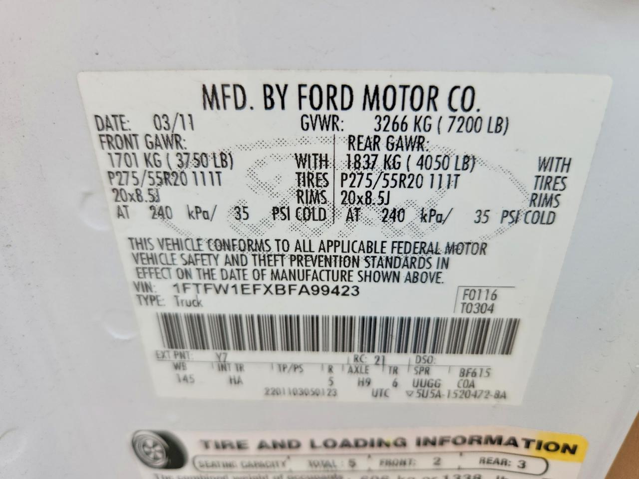 2011 Ford F150 Supercrew Белый vin: 1FTFW1EFXBFA99423