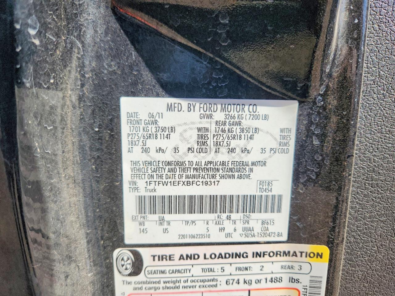 2011 Ford F150 Supercrew Black vin: 1FTFW1EFXBFC19317