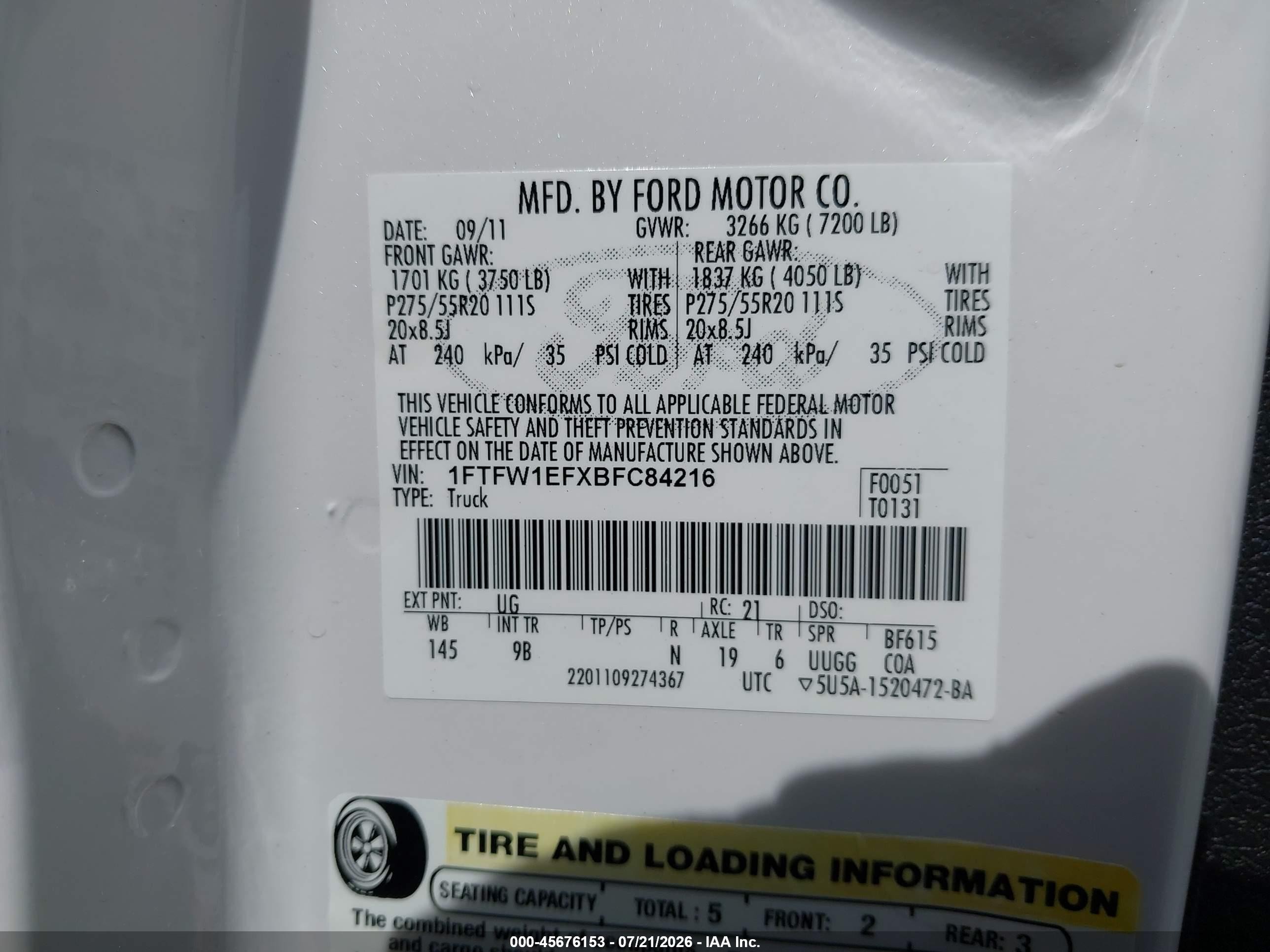 2011 Ford F-150 Platinum Белый vin: 1FTFW1EFXBFC84216