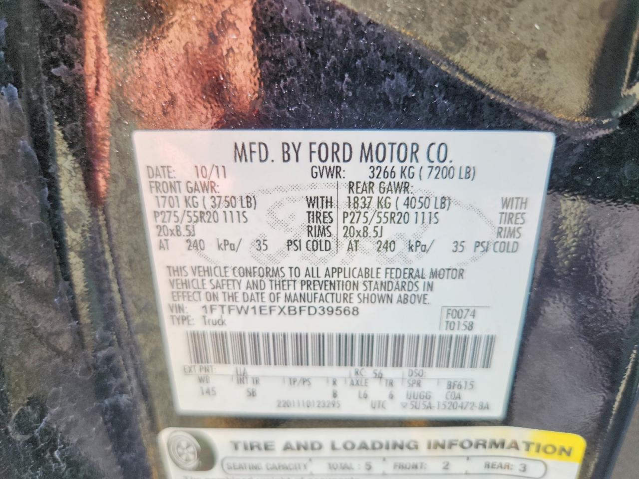 2011 Ford F150 Supercrew Черный vin: 1FTFW1EFXBFD39568