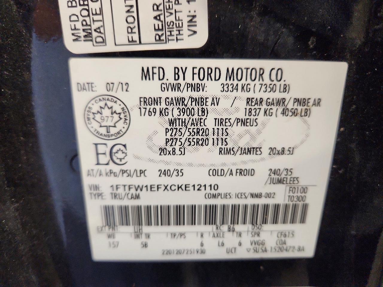 2012 Ford F150 Supercrew Black vin: 1FTFW1EFXCKE12110