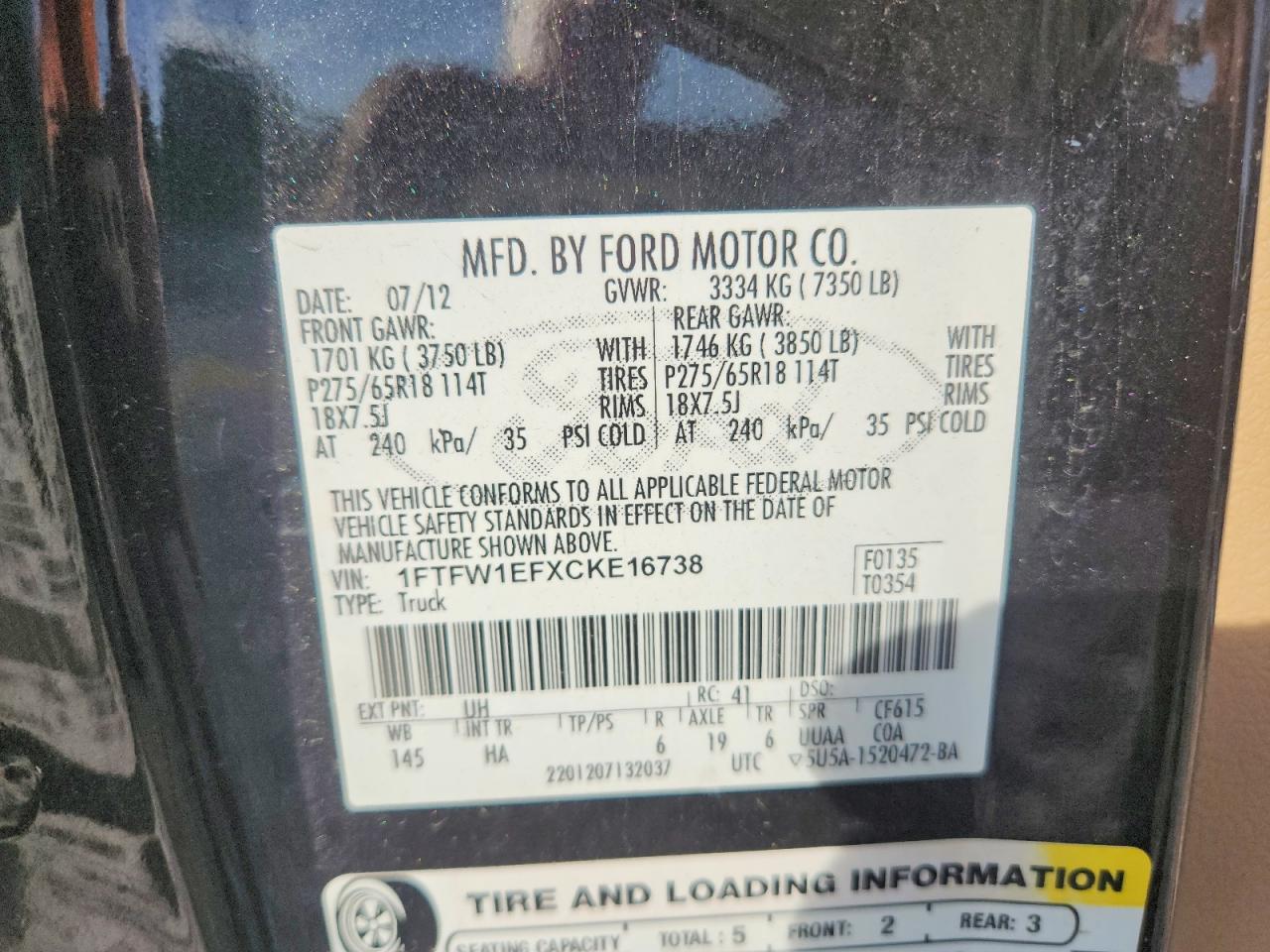 2012 Ford F150 Supercrew Black vin: 1FTFW1EFXCKE16738