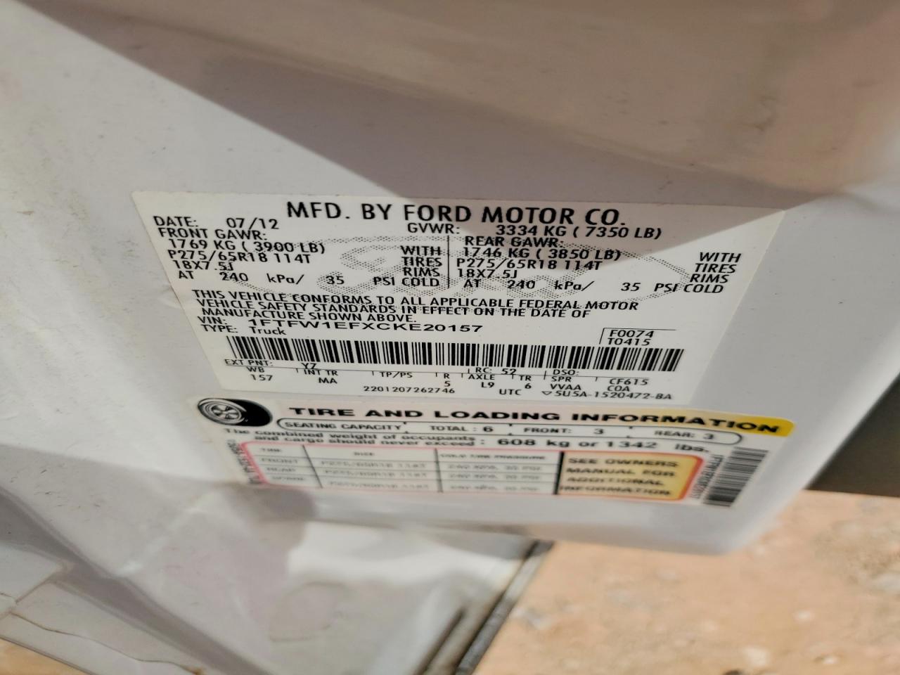 2012 Ford F150 Supercrew White vin: 1FTFW1EFXCKE20157