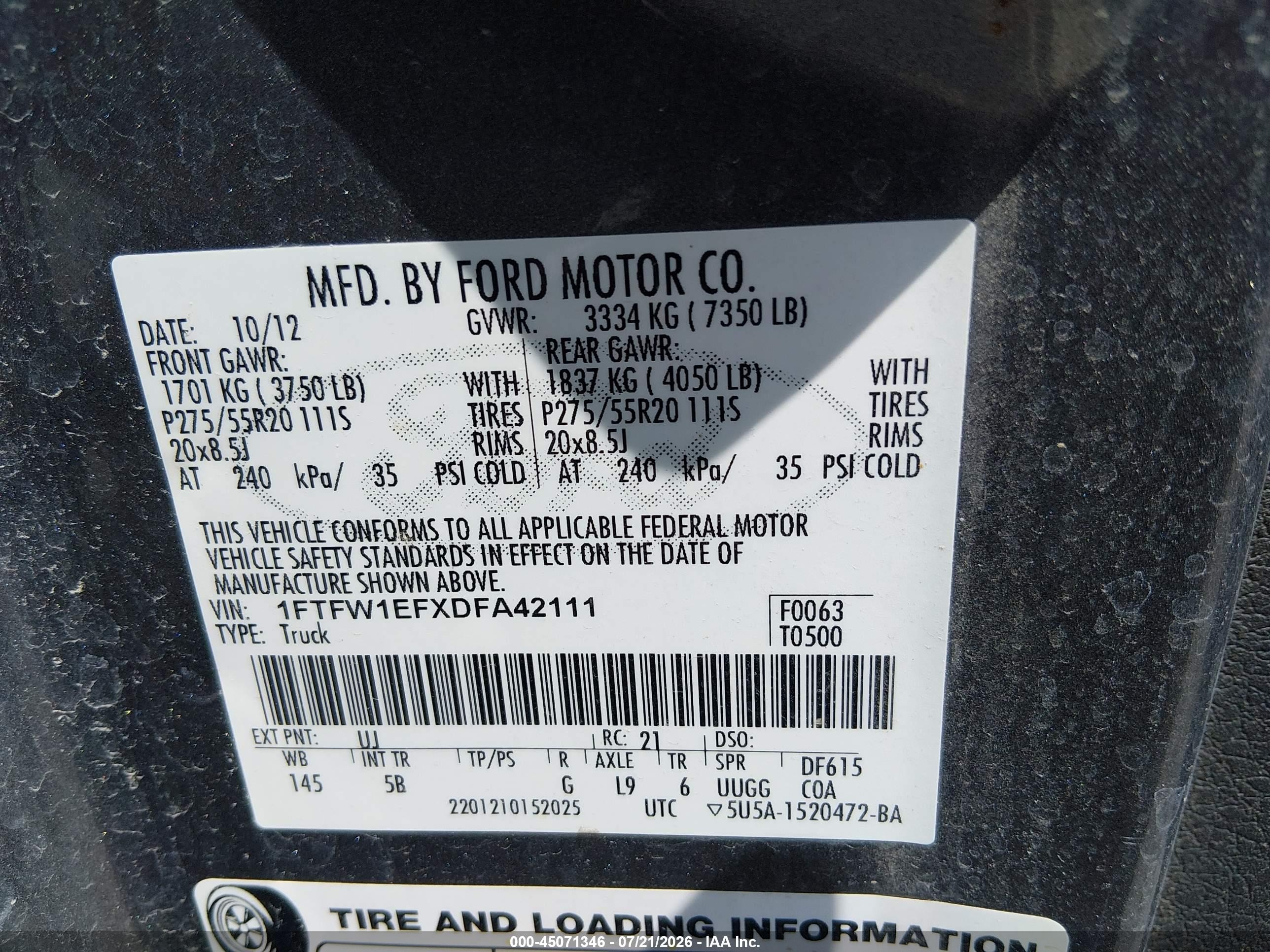 2013 Ford F-150 Fx4 Gray vin: 1FTFW1EFXDFA42111