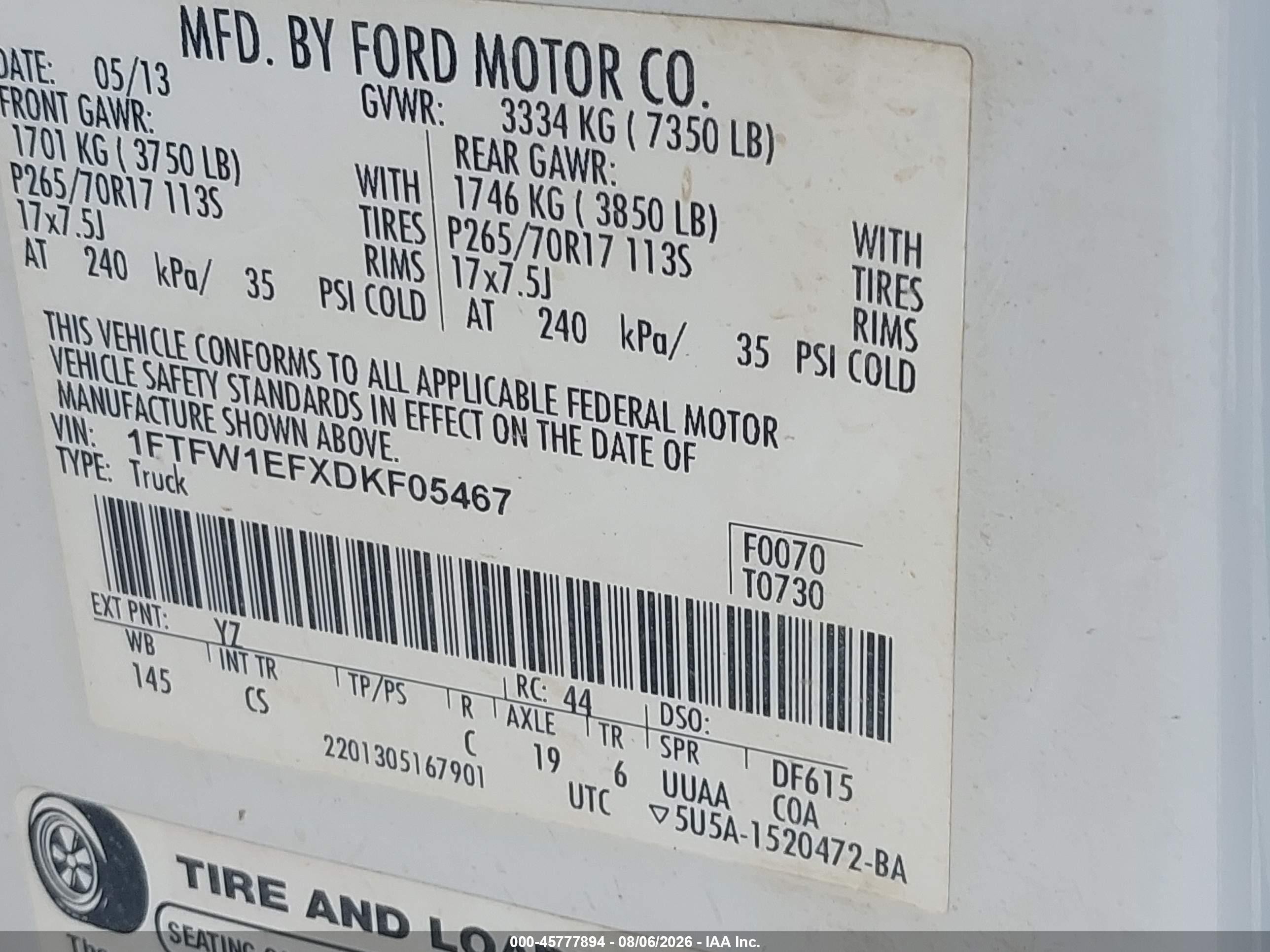 2013 Ford F-150 Xl White vin: 1FTFW1EFXDKF05467