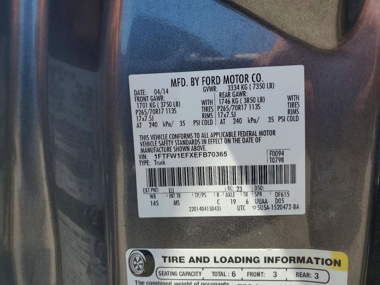 2014 Ford F150 Supercrew Gray vin: 1FTFW1EFXEFB70365