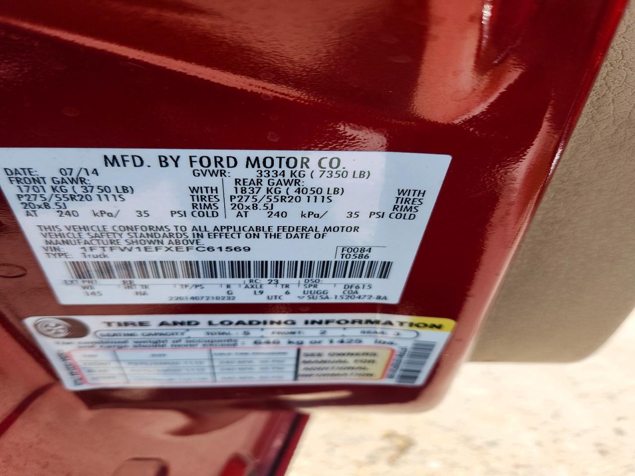2014 Ford F150 Supercrew Red vin: 1FTFW1EFXEFC61569
