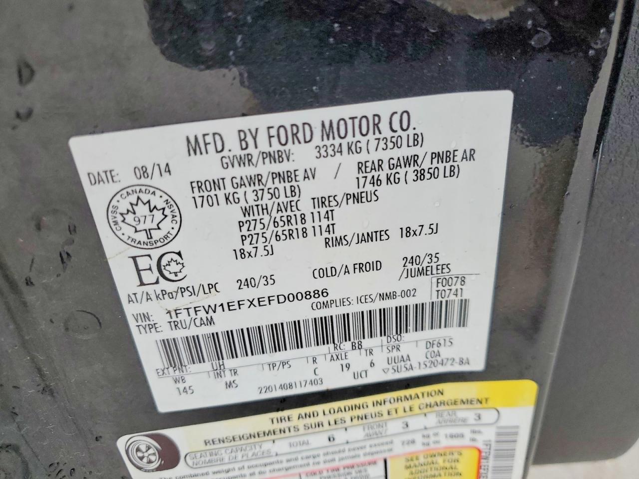 2014 Ford F150 Supercrew Black vin: 1FTFW1EFXEFD00886