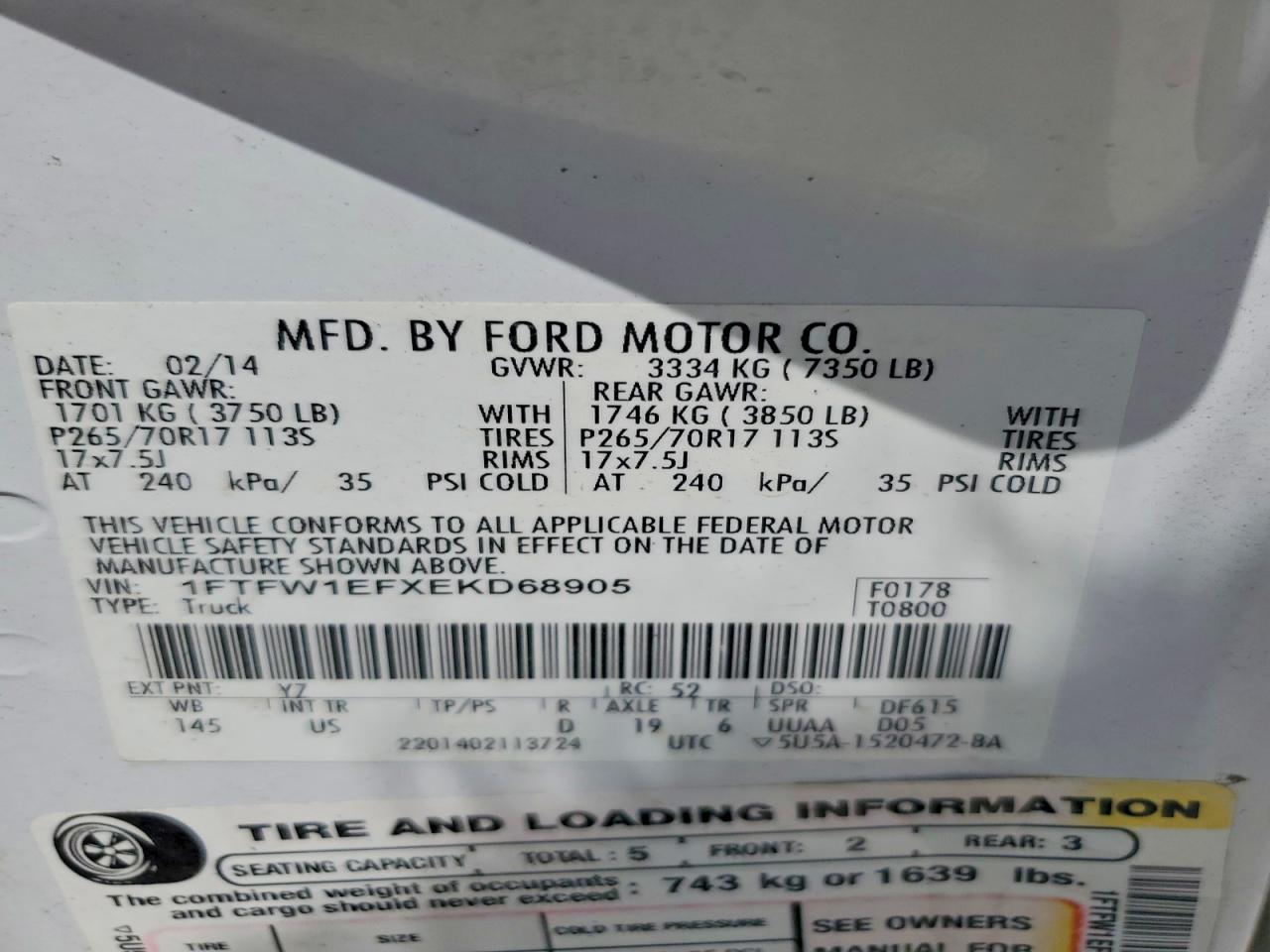 2014 Ford F150 Supercrew White vin: 1FTFW1EFXEKD68905