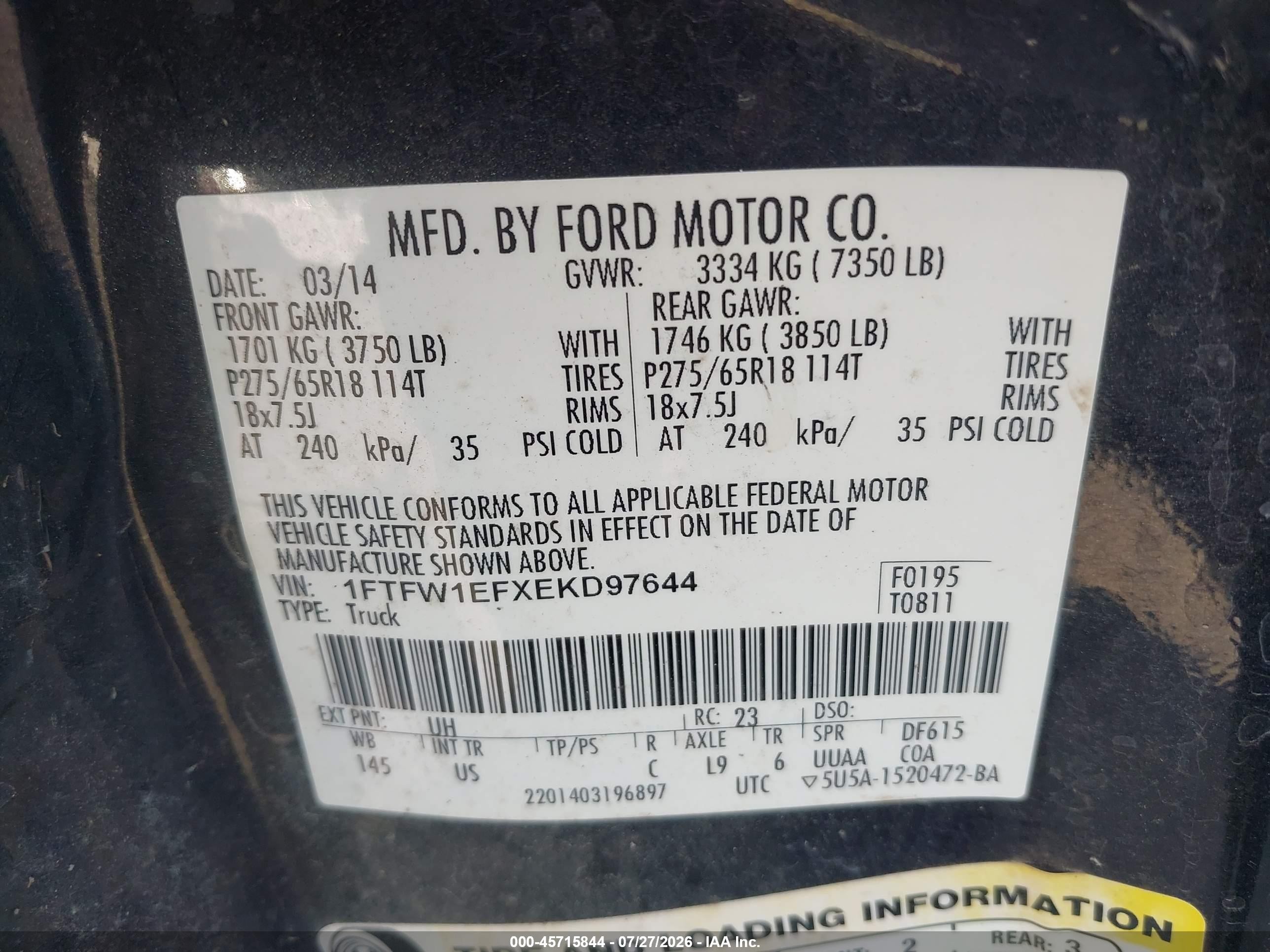 2014 Ford F-150 Stx Black vin: 1FTFW1EFXEKD97644