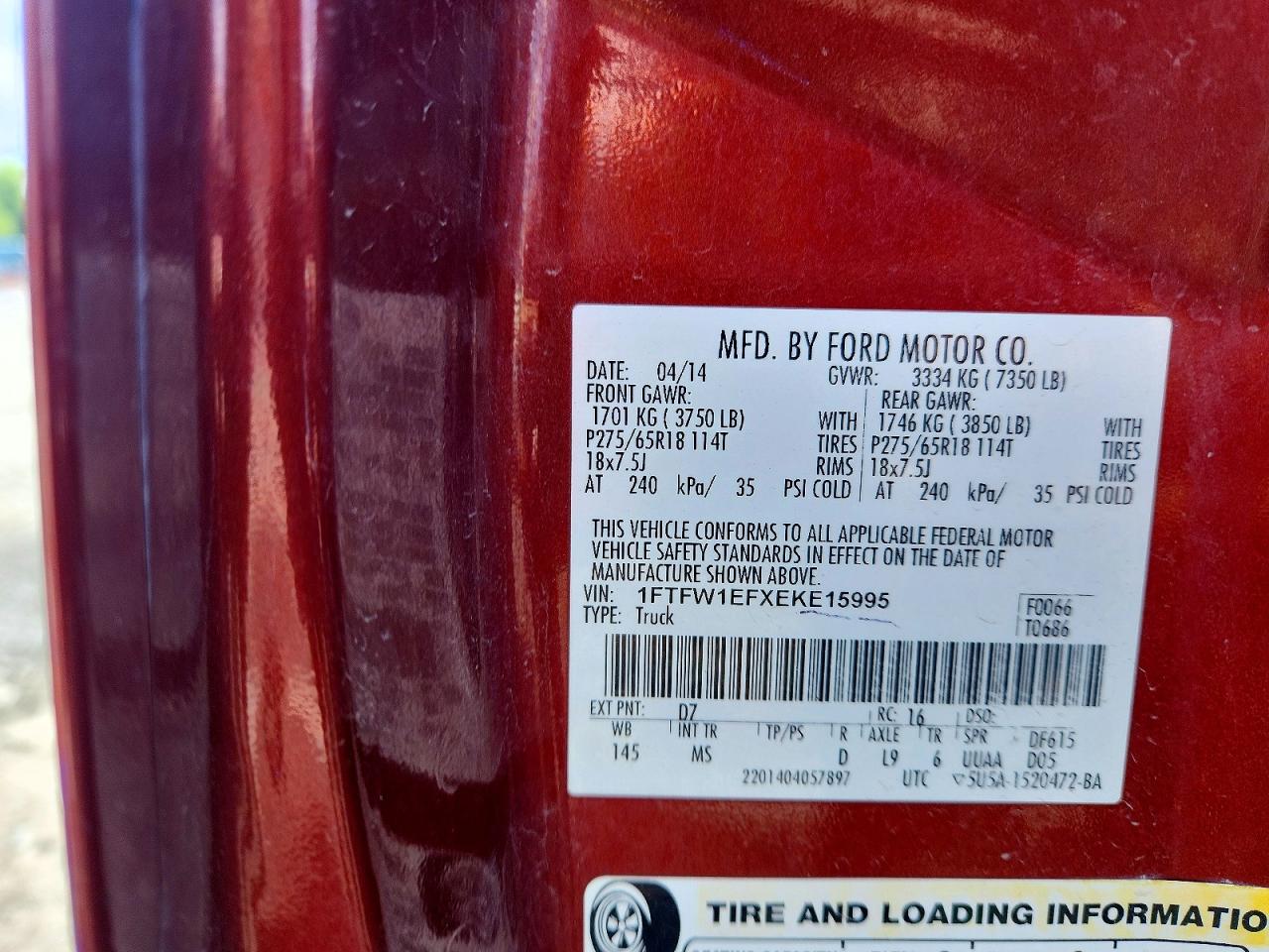 2014 Ford F150 Supercrew Maroon vin: 1FTFW1EFXEKE15995