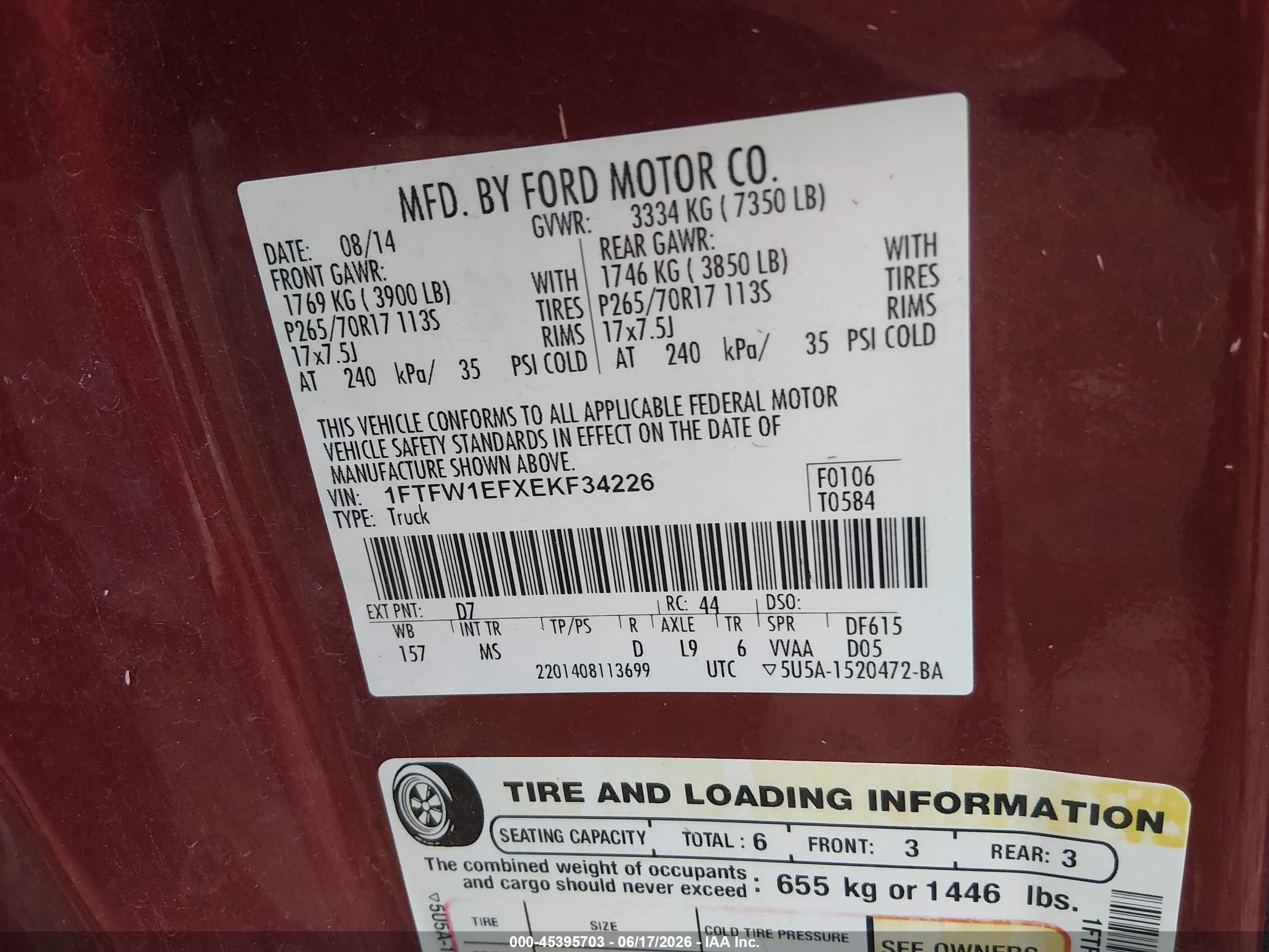 2014 Ford F-150 Xlt Maroon vin: 1FTFW1EFXEKF34226
