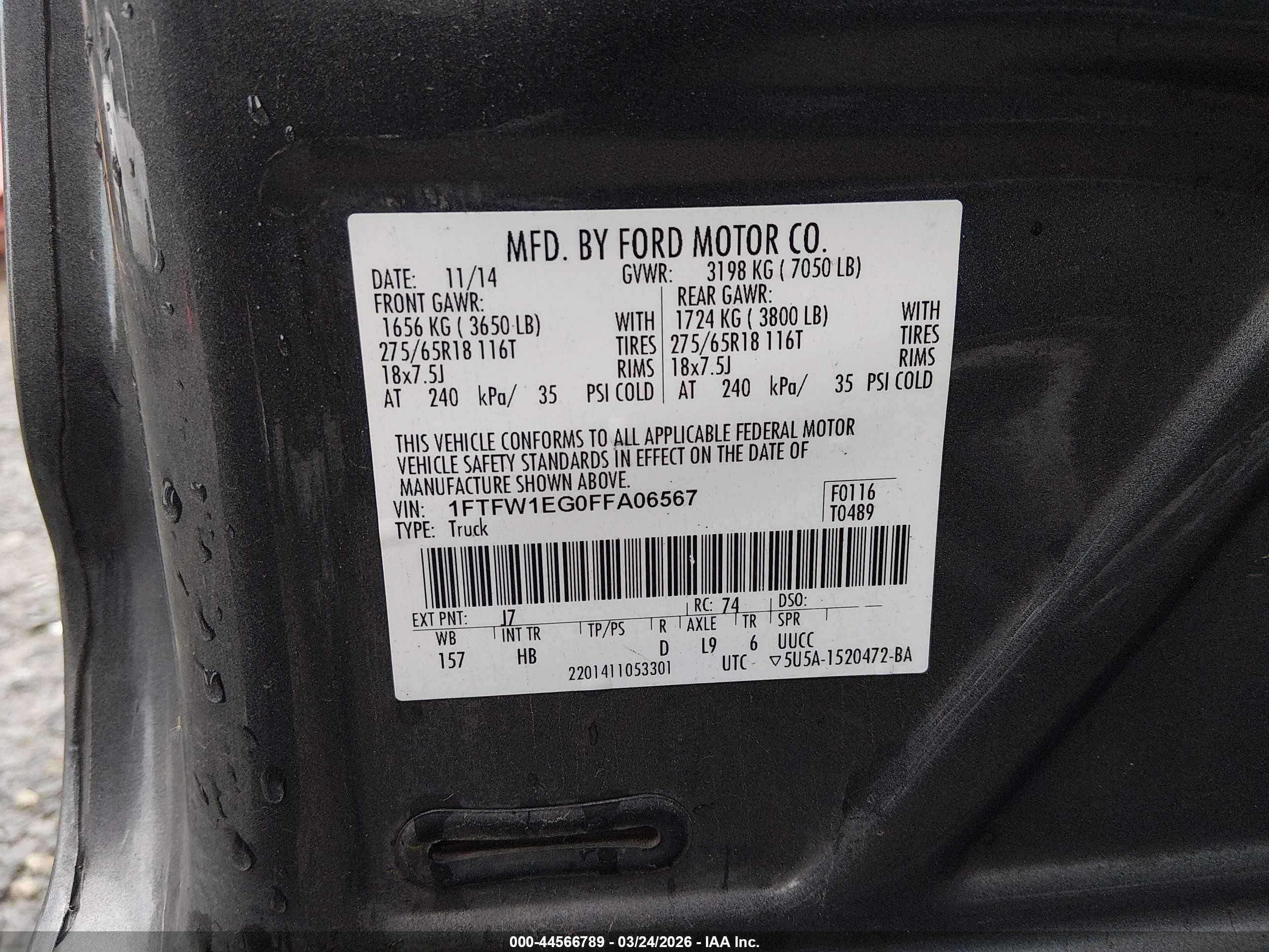 2015 Ford F-150 Lariat Black vin: 1FTFW1EG0FFA06567
