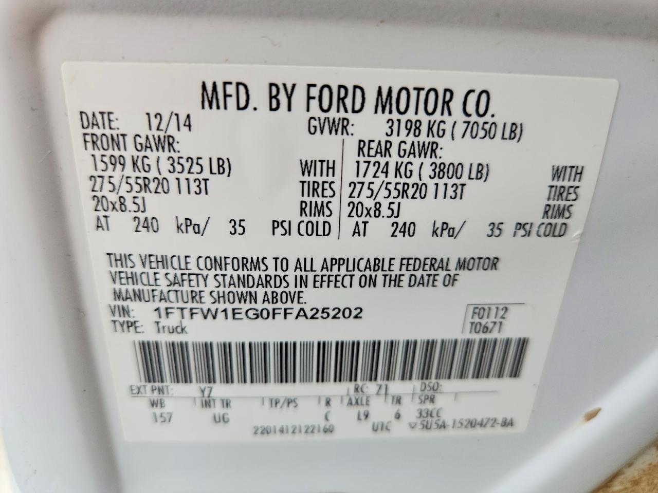 2015 Ford F150 Supercrew Белый vin: 1FTFW1EG0FFA25202