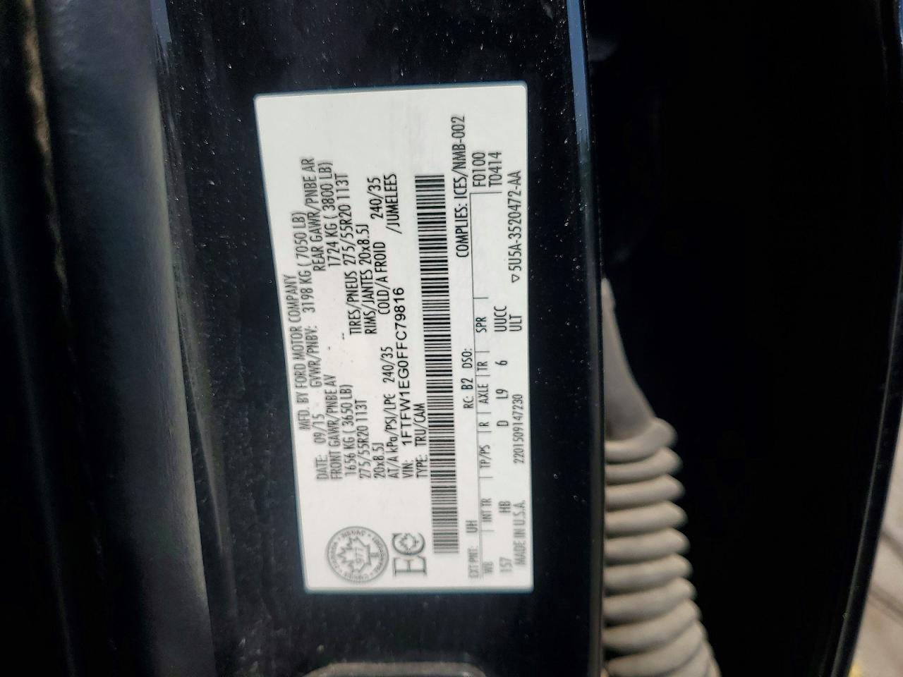 2015 Ford F150 Supercrew Black vin: 1FTFW1EG0FFC79816