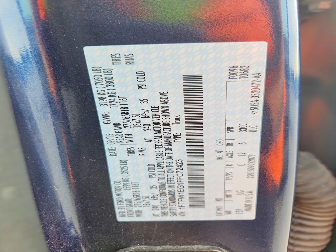 2015 Ford F150 Supercrew Blue vin: 1FTFW1EG1FFC72423