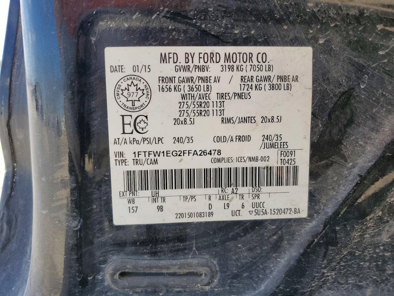 2015 Ford F150 Supercrew Black vin: 1FTFW1EG2FFA26478