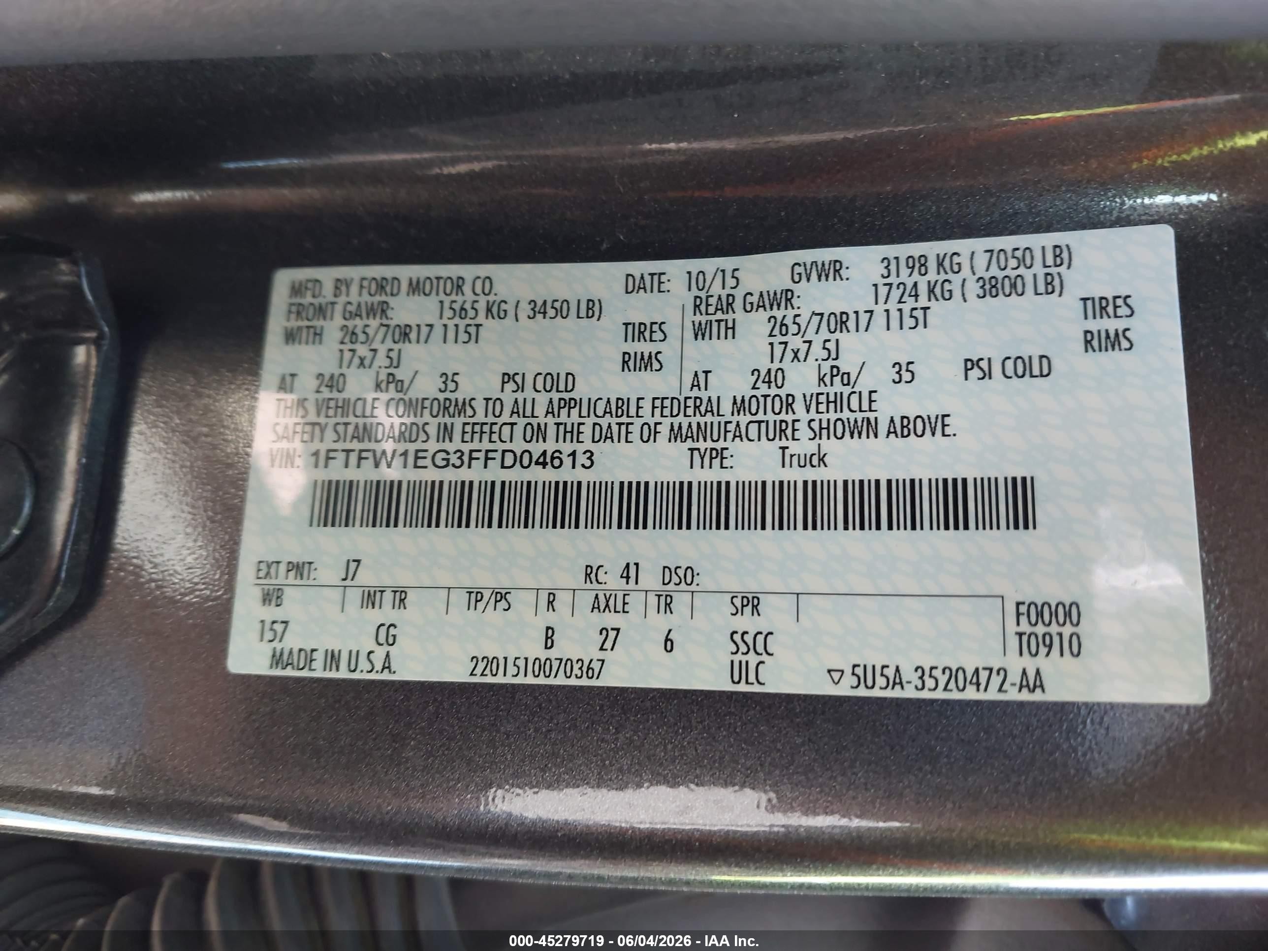 2015 Ford F-150 Xl Gray vin: 1FTFW1EG3FFD04613