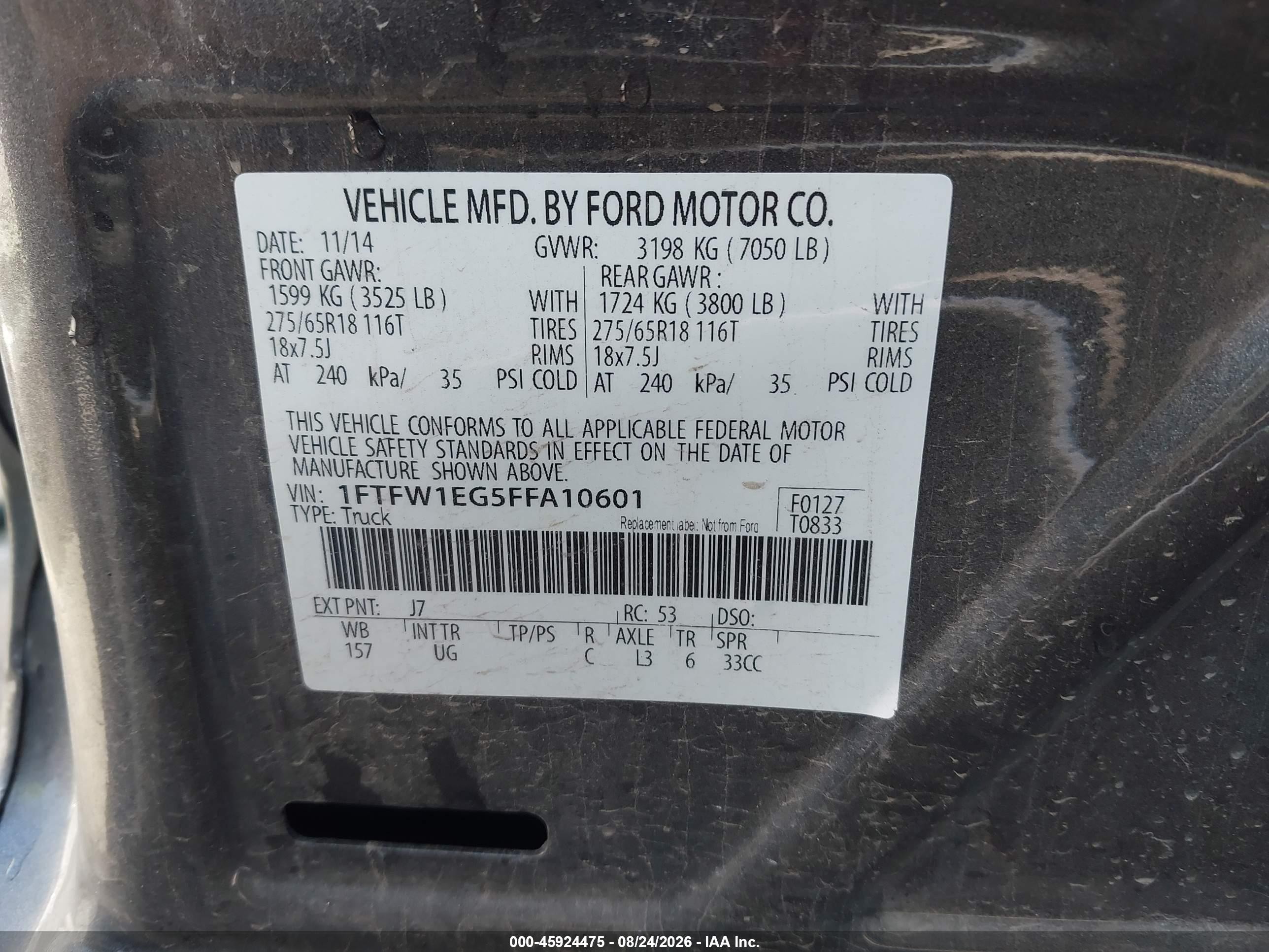 2015 Ford F-150 Xlt Gray vin: 1FTFW1EG5FFA10601