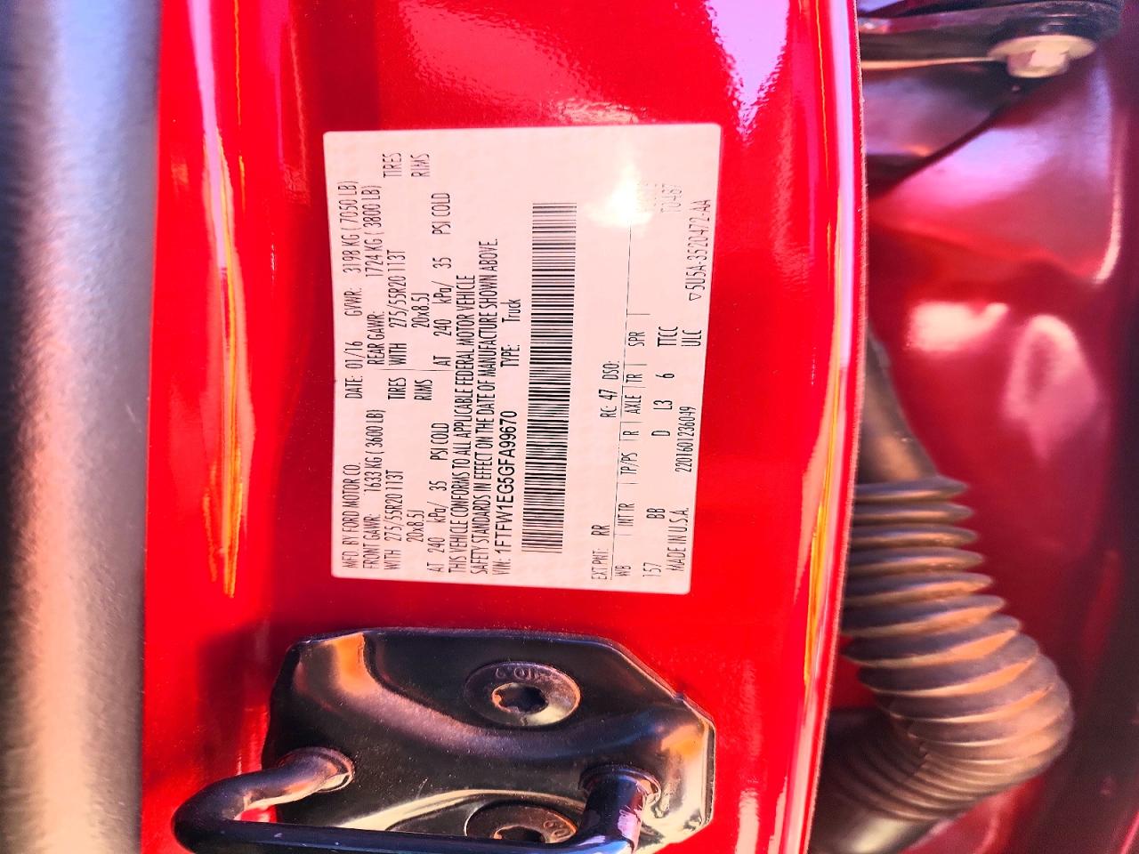 2016 Ford F150 Supercrew Red vin: 1FTFW1EG5GFA99670