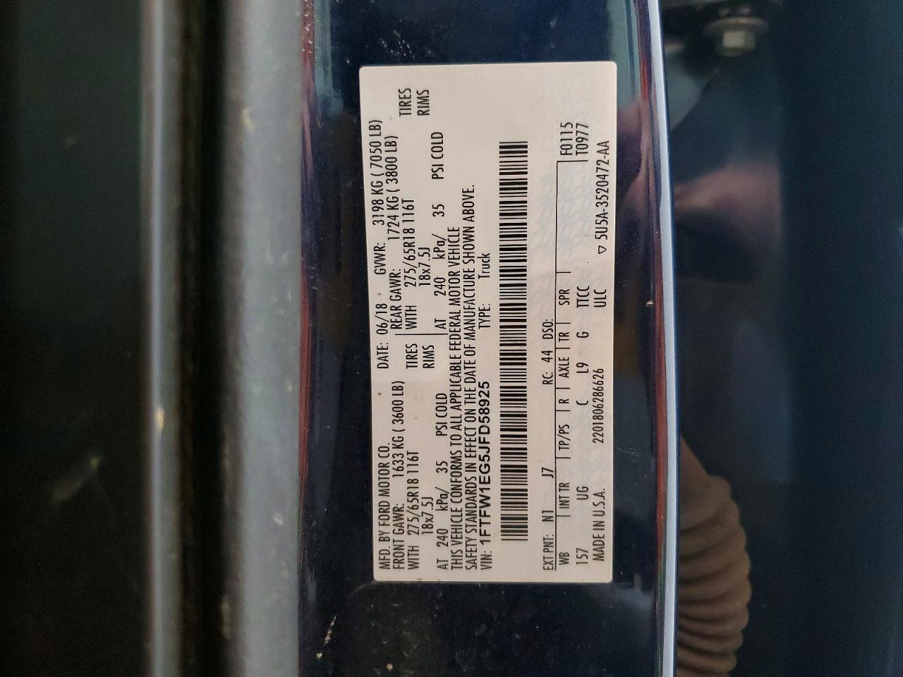 2018 Ford F150 Supercrew Blue vin: 1FTFW1EG5JFD58925