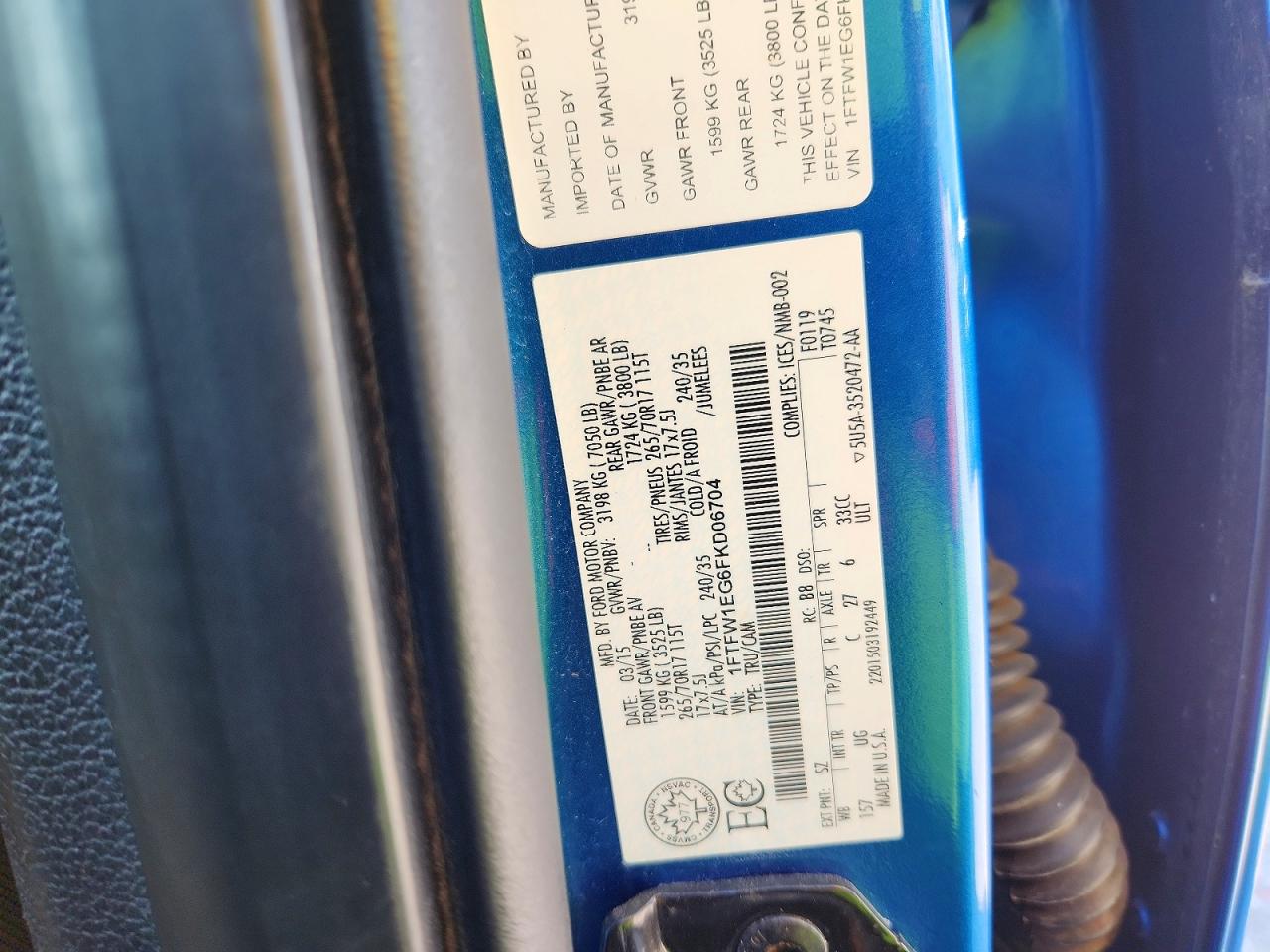 2015 Ford F150 Supercrew Blue vin: 1FTFW1EG6FKD06704