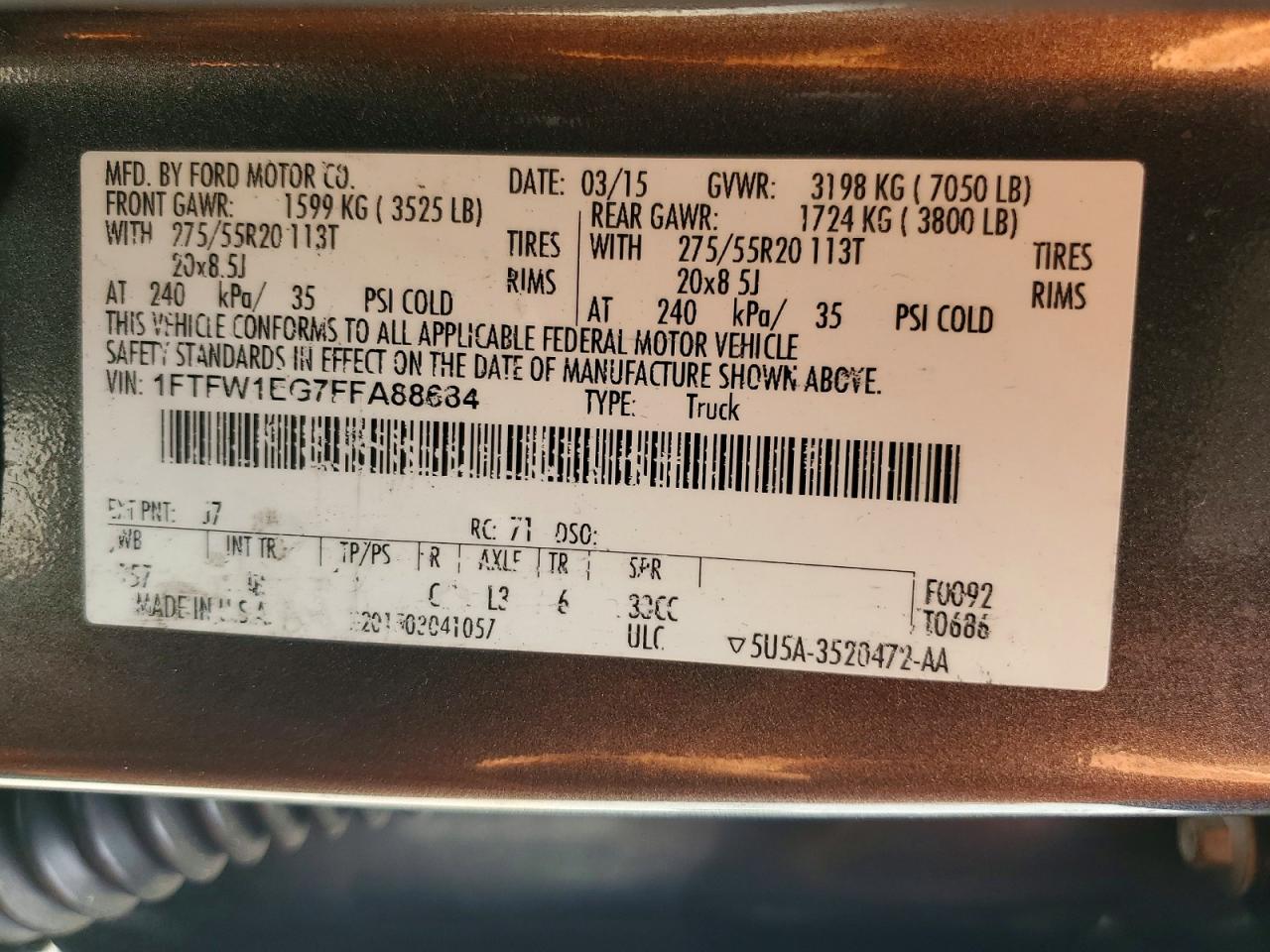 2015 Ford F150 Supercrew Gray vin: 1FTFW1EG7FFA88684