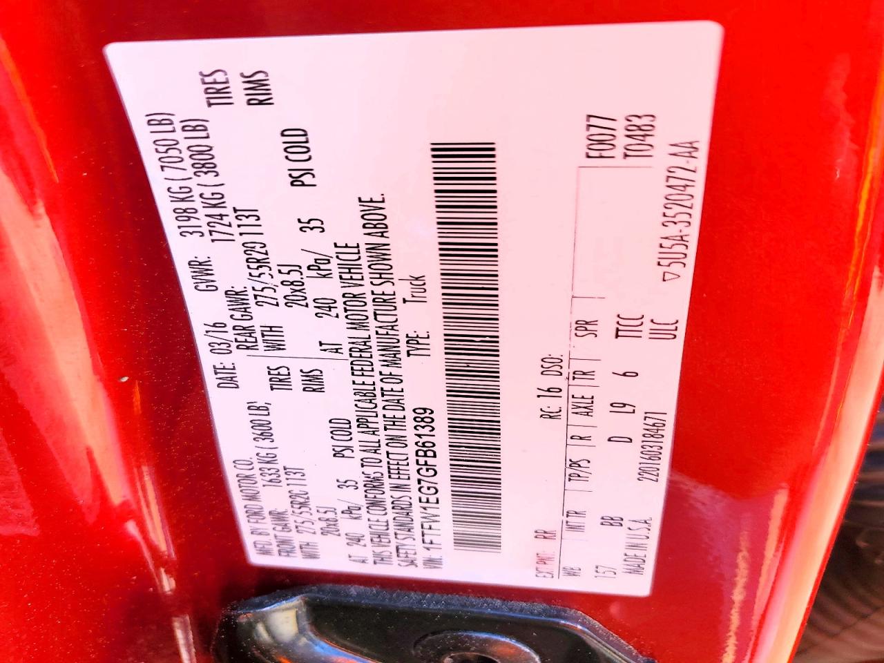 2016 Ford F150 Supercrew Red vin: 1FTFW1EG7GFB61389