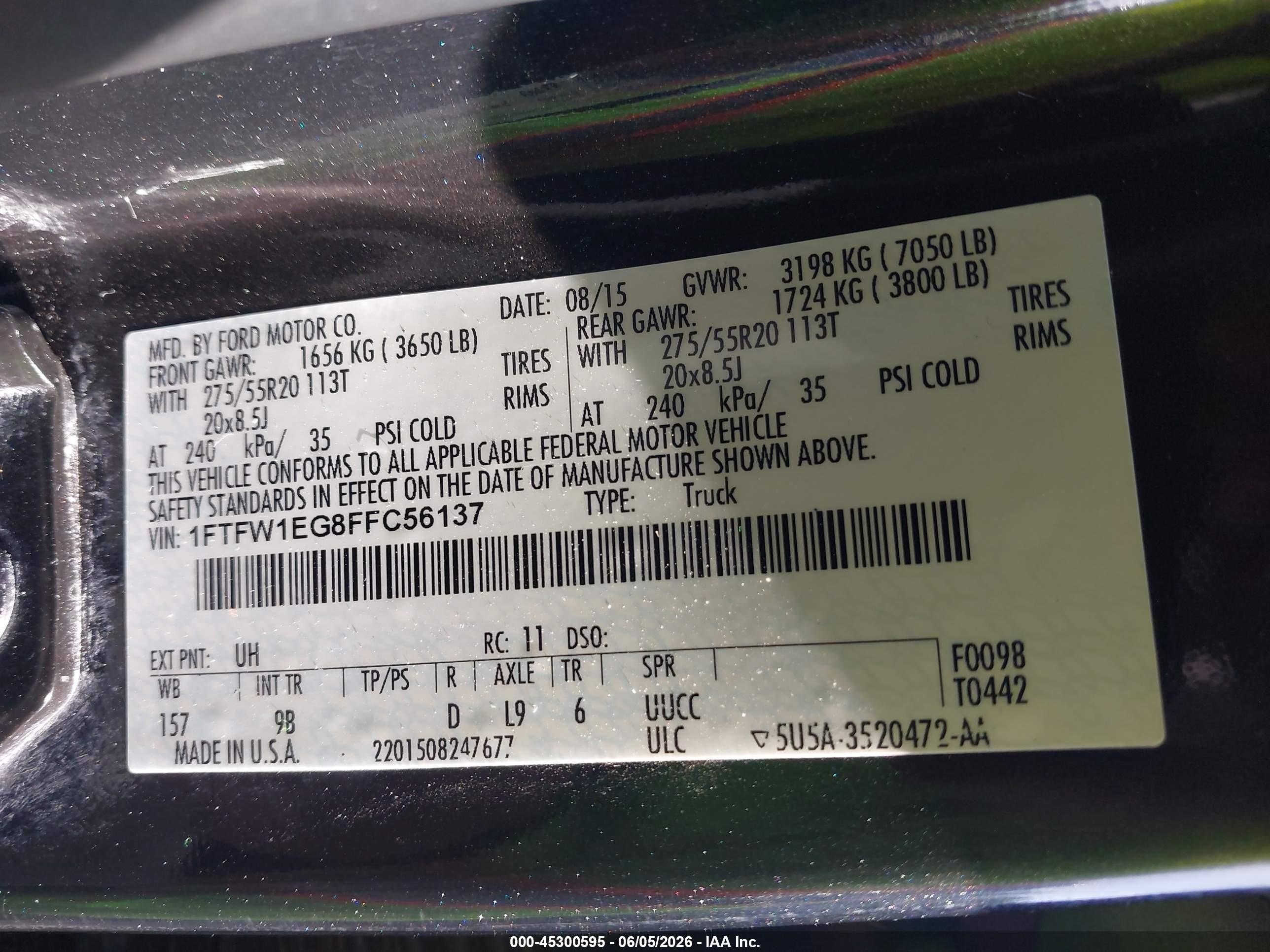 2015 Ford F-150 Platinum Black vin: 1FTFW1EG8FFC56137